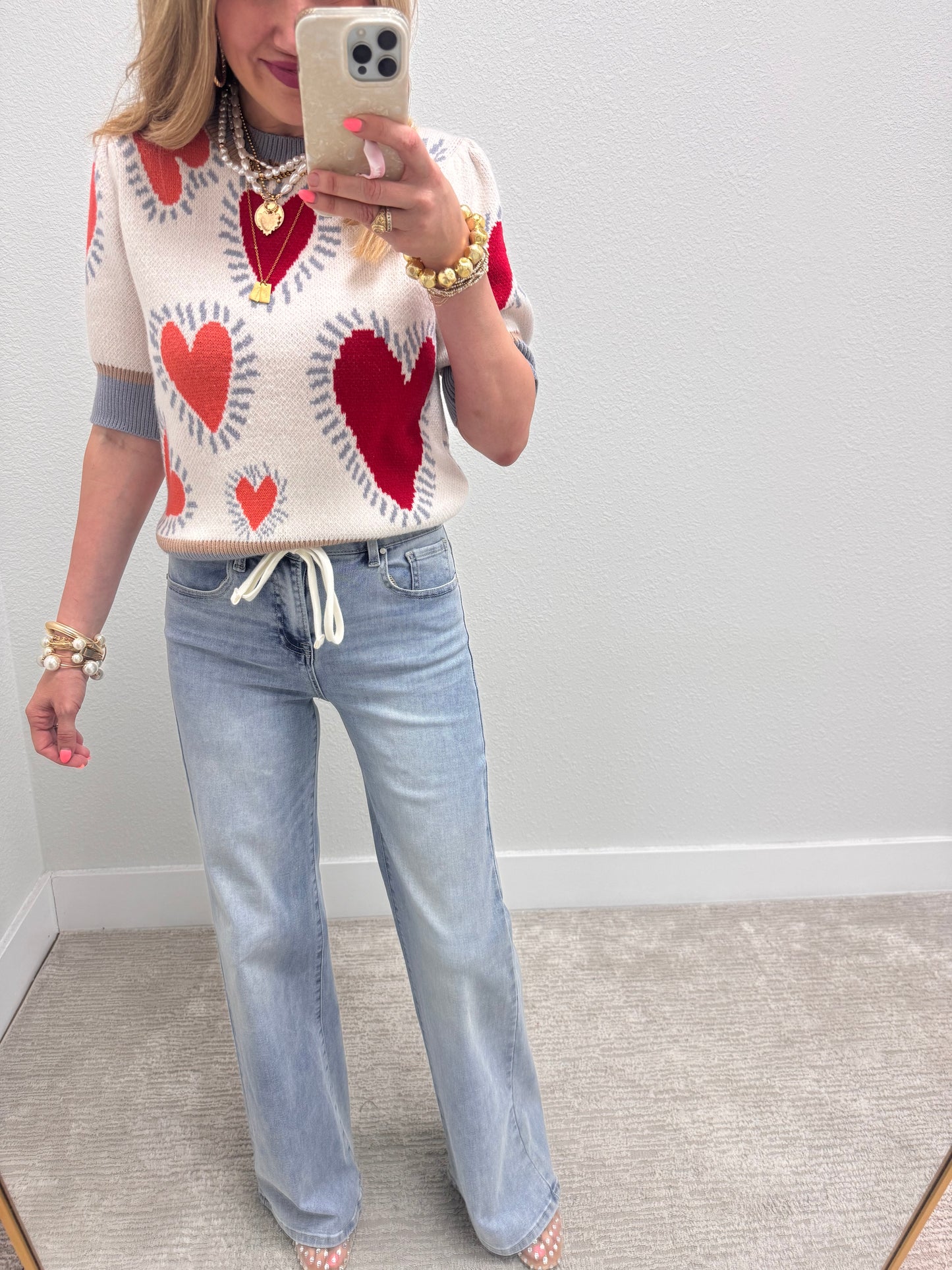 Aug11- Cream Multi Color Heart Sweater