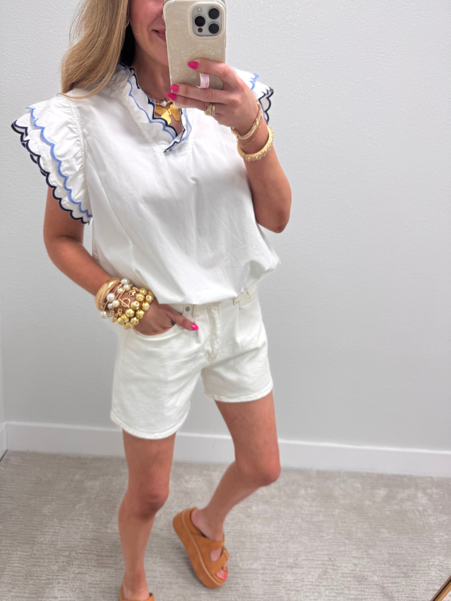 Cream JBD Pleated Denim Shorts