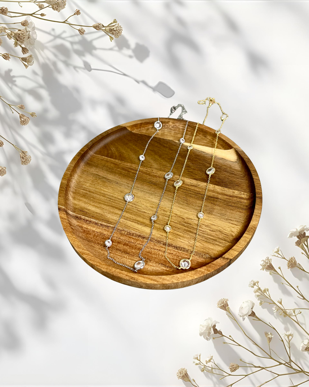 Lux Crystal Chain Necklace (silver and gold)