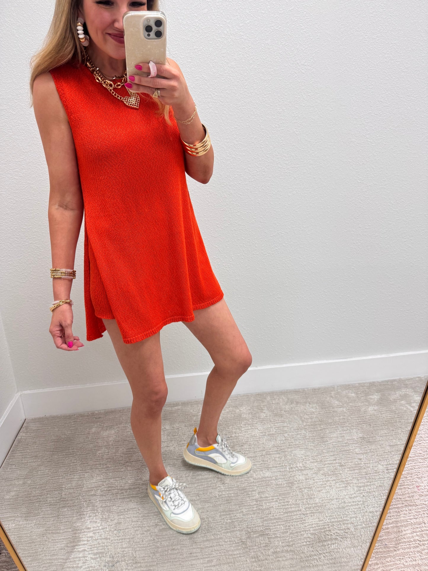 Aug11- Orange Knit side slit tank short set