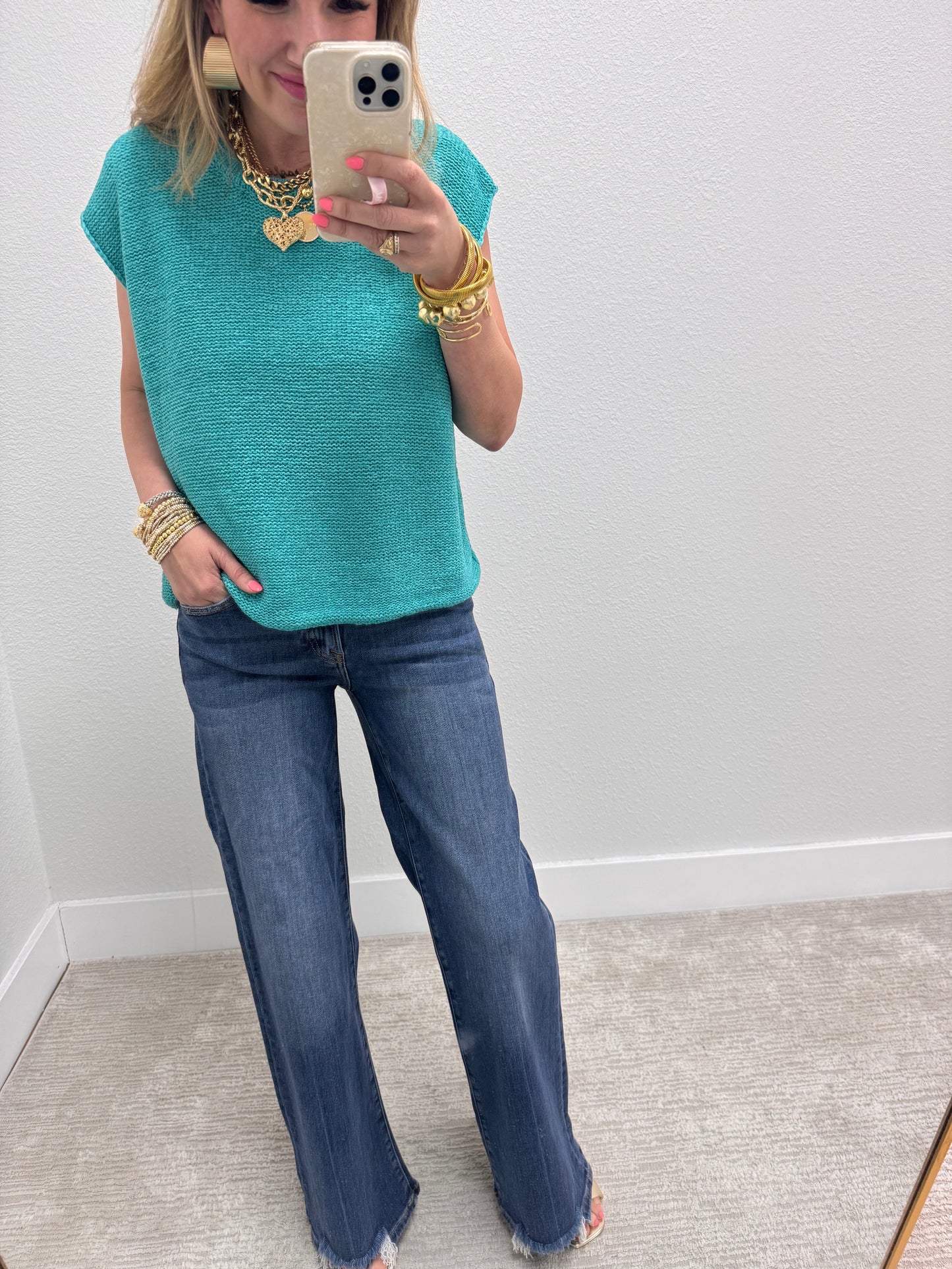 Aug11- Turquoise Knit Sweater Tank