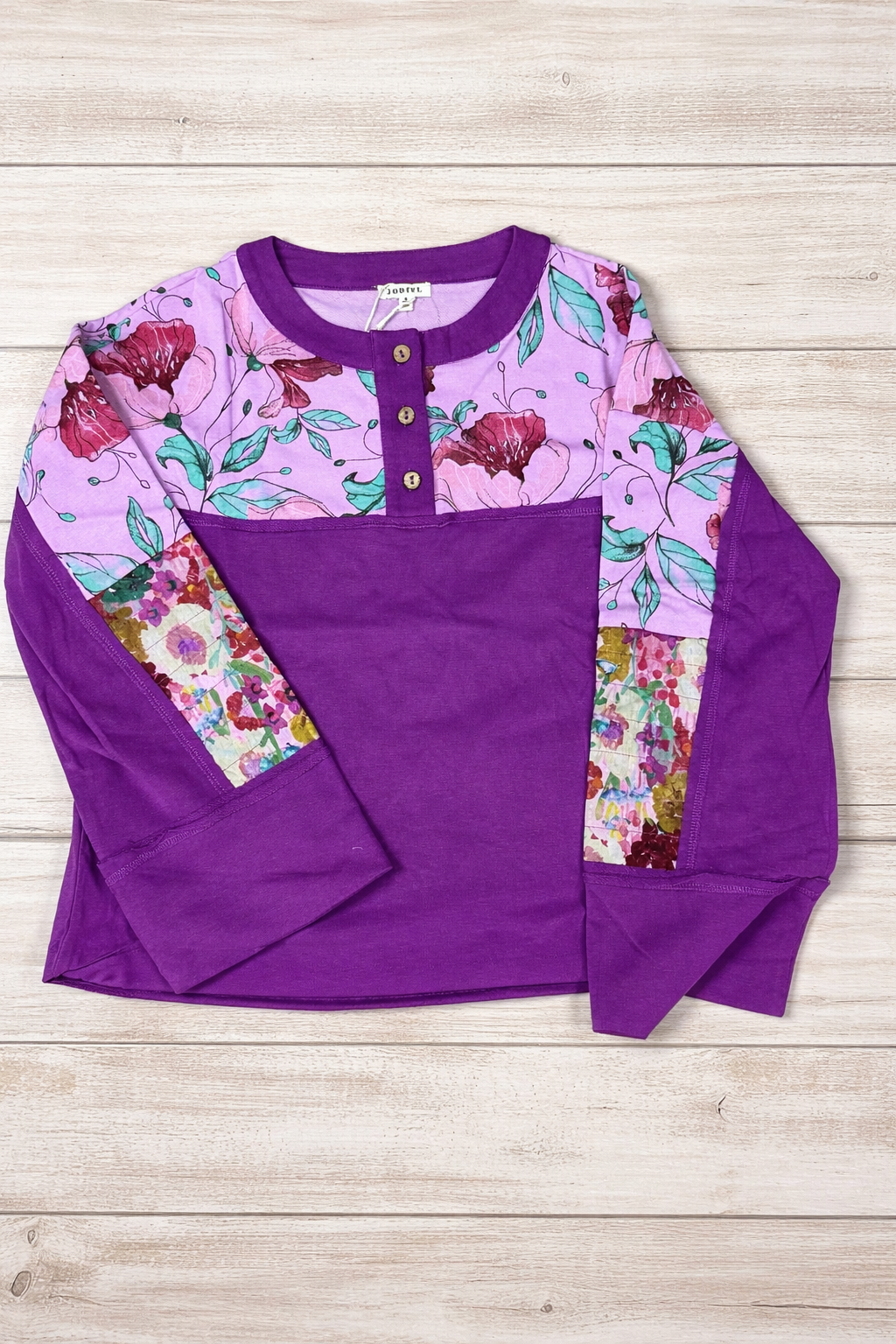 Purple Floral 3 Button Top