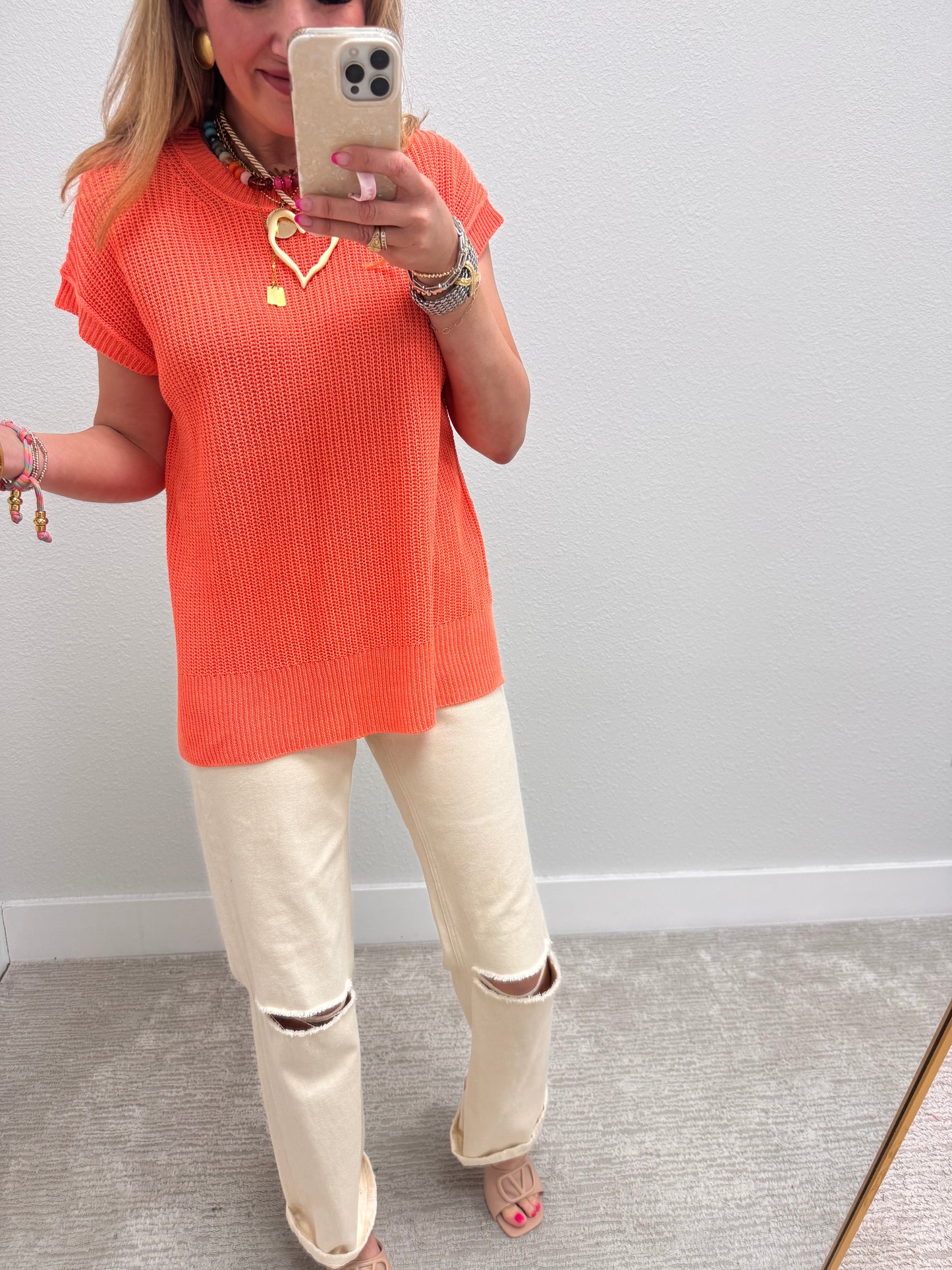 Coral Knit Short Sleeve Top