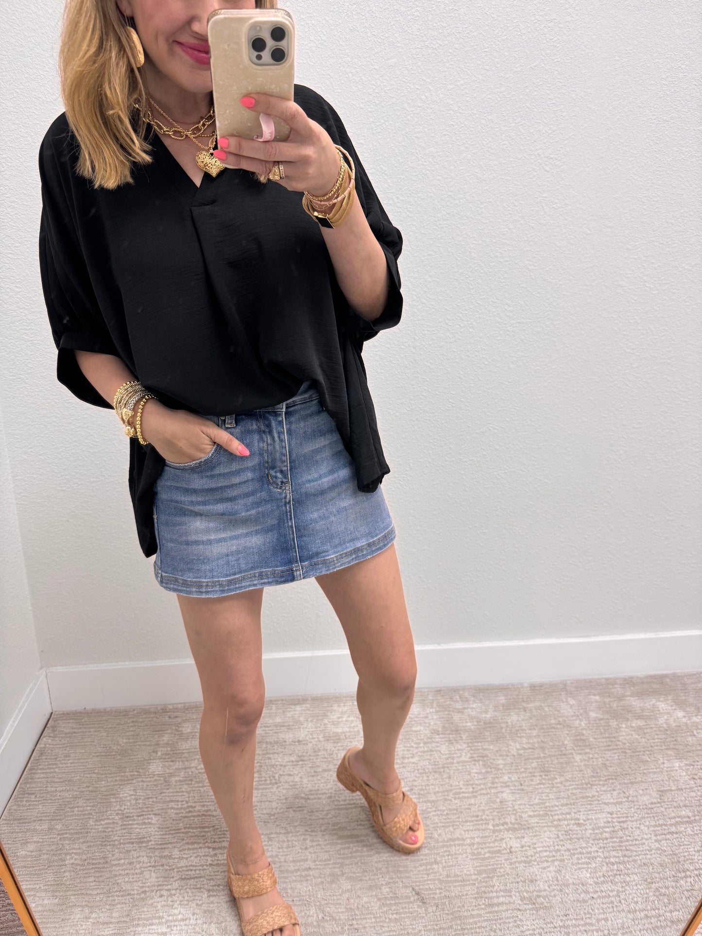 Black V-Neck Dolman Sleeve Top