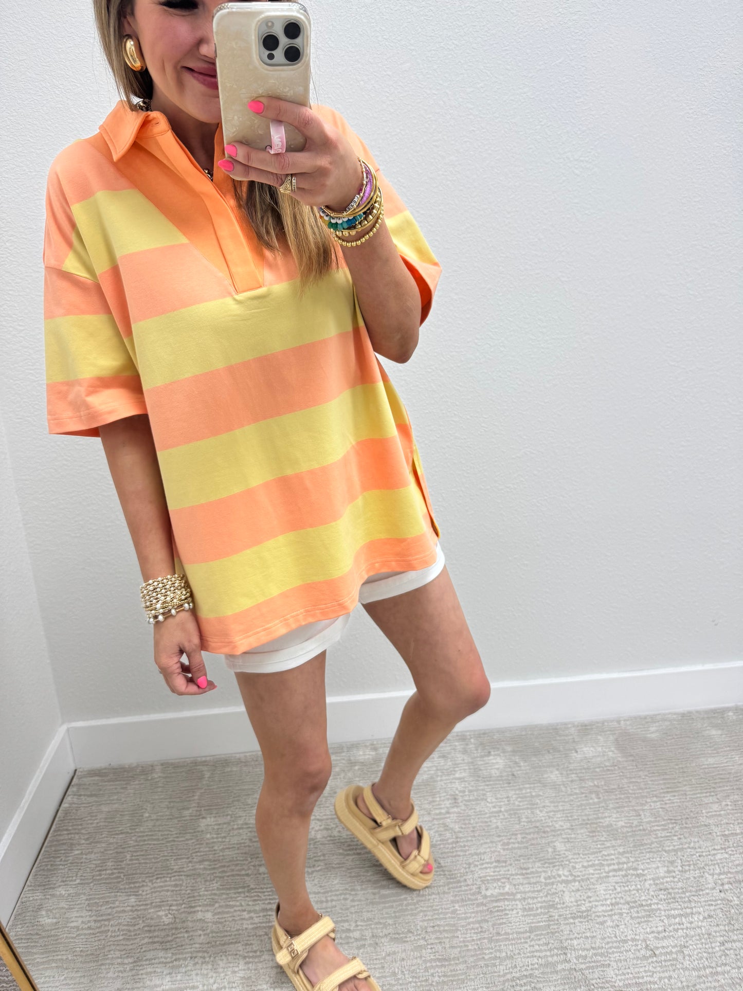 Yellow and Orange Stripe Oversized Collar Top