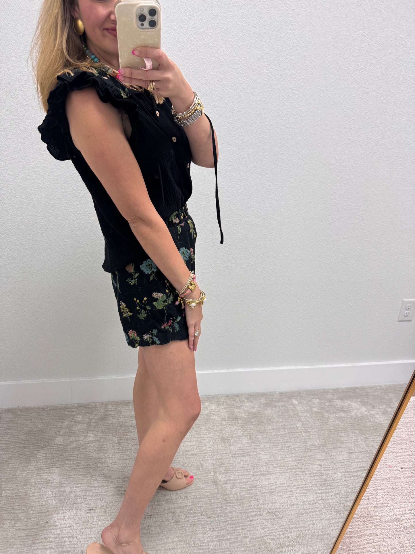 Black Needlepoint Knit Two Piece Short Set