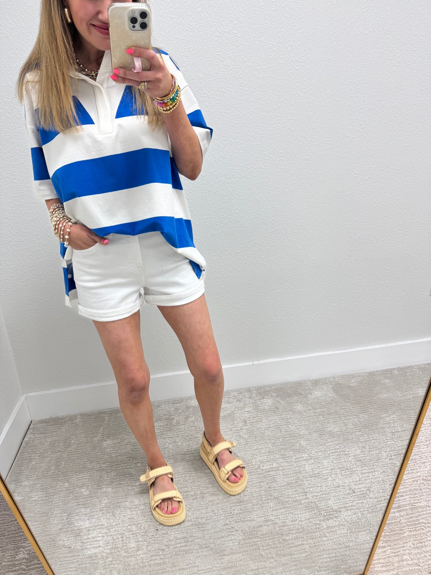 Blue and White Stripe Oversized Collar Top