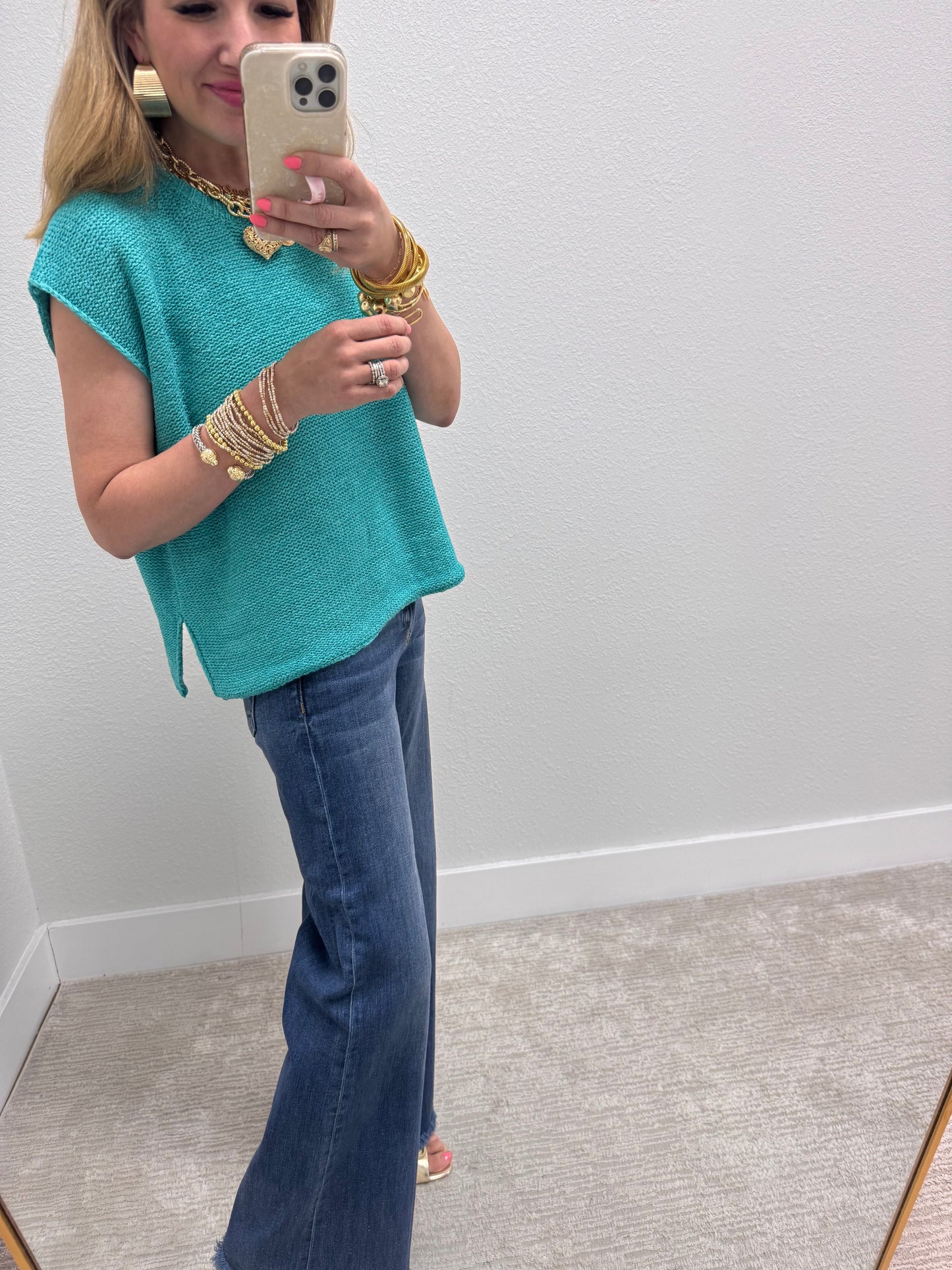 Aug11- Turquoise Knit Sweater Tank