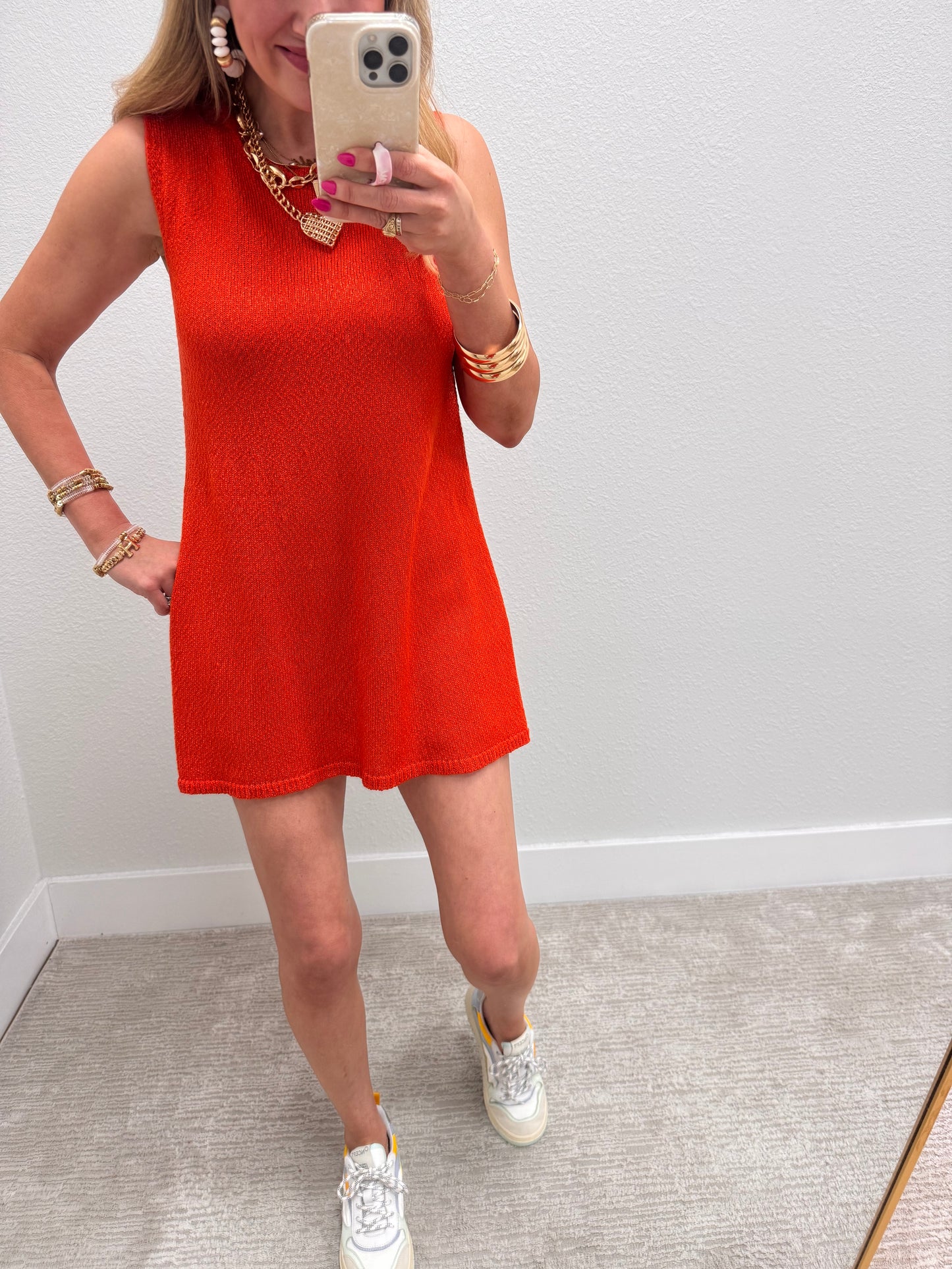 Aug11- Orange Knit side slit tank short set