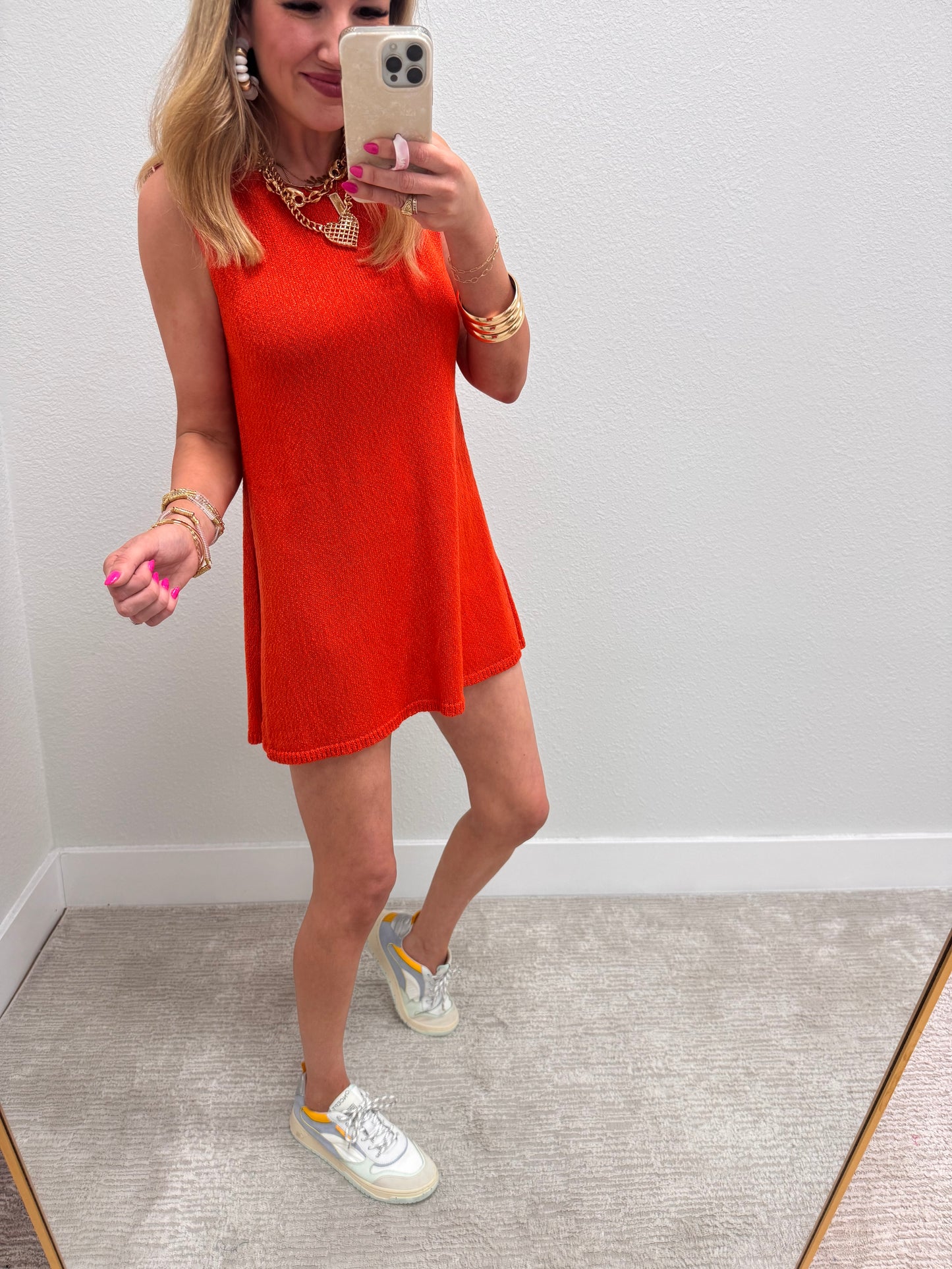 Aug11- Orange Knit side slit tank short set