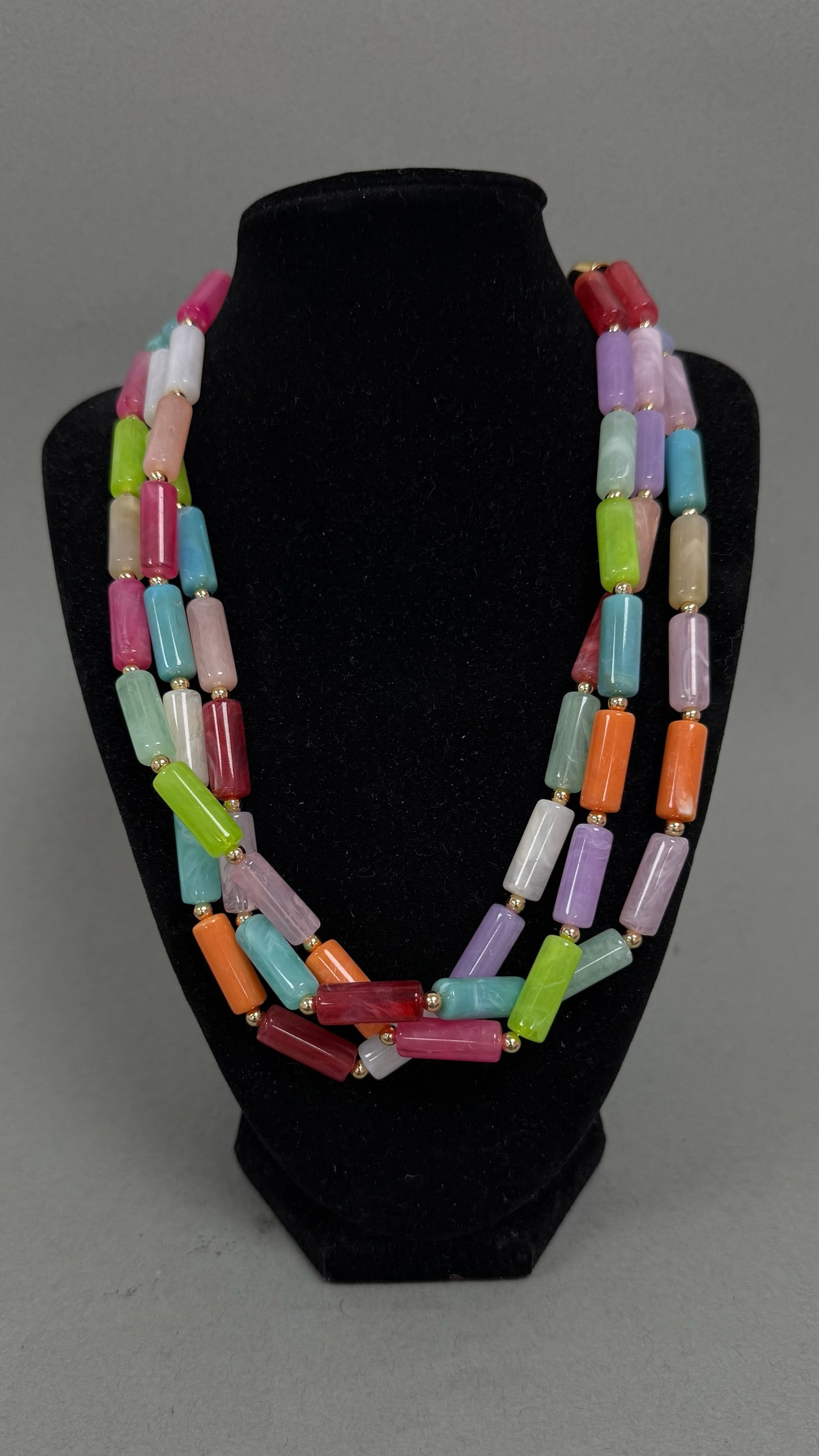 Three Strand Multi Colored Necklace