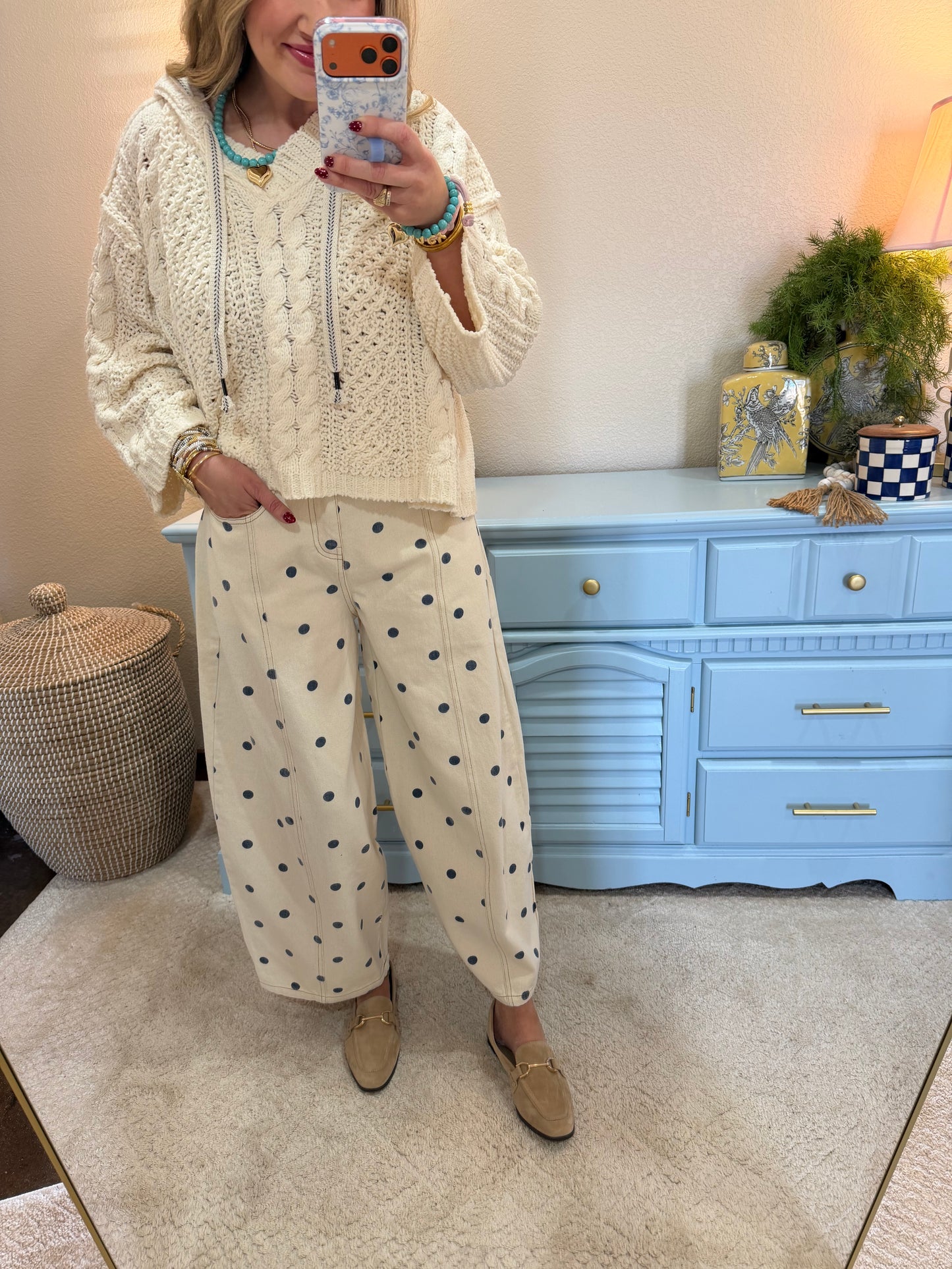 Cream Cable Knit Printed Tie Sweater