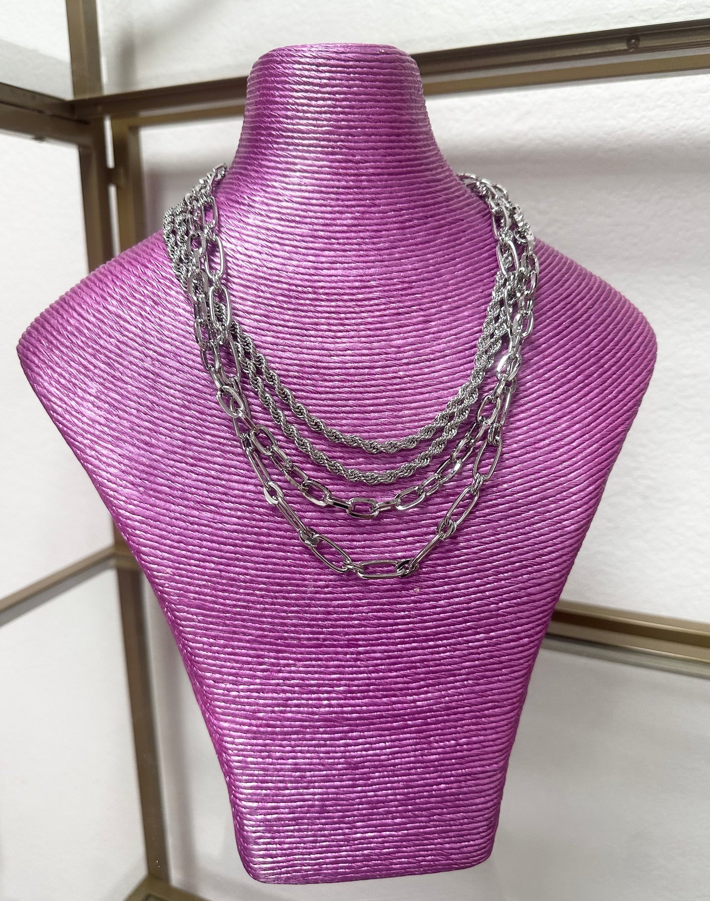 Set of 4 Silver Clasp Necklace Stack