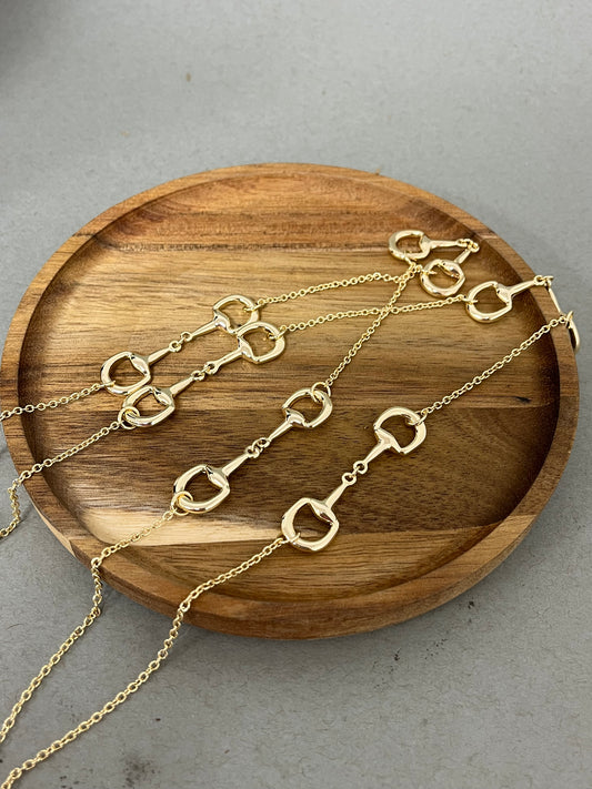 Gold Long Horsebit Necklace