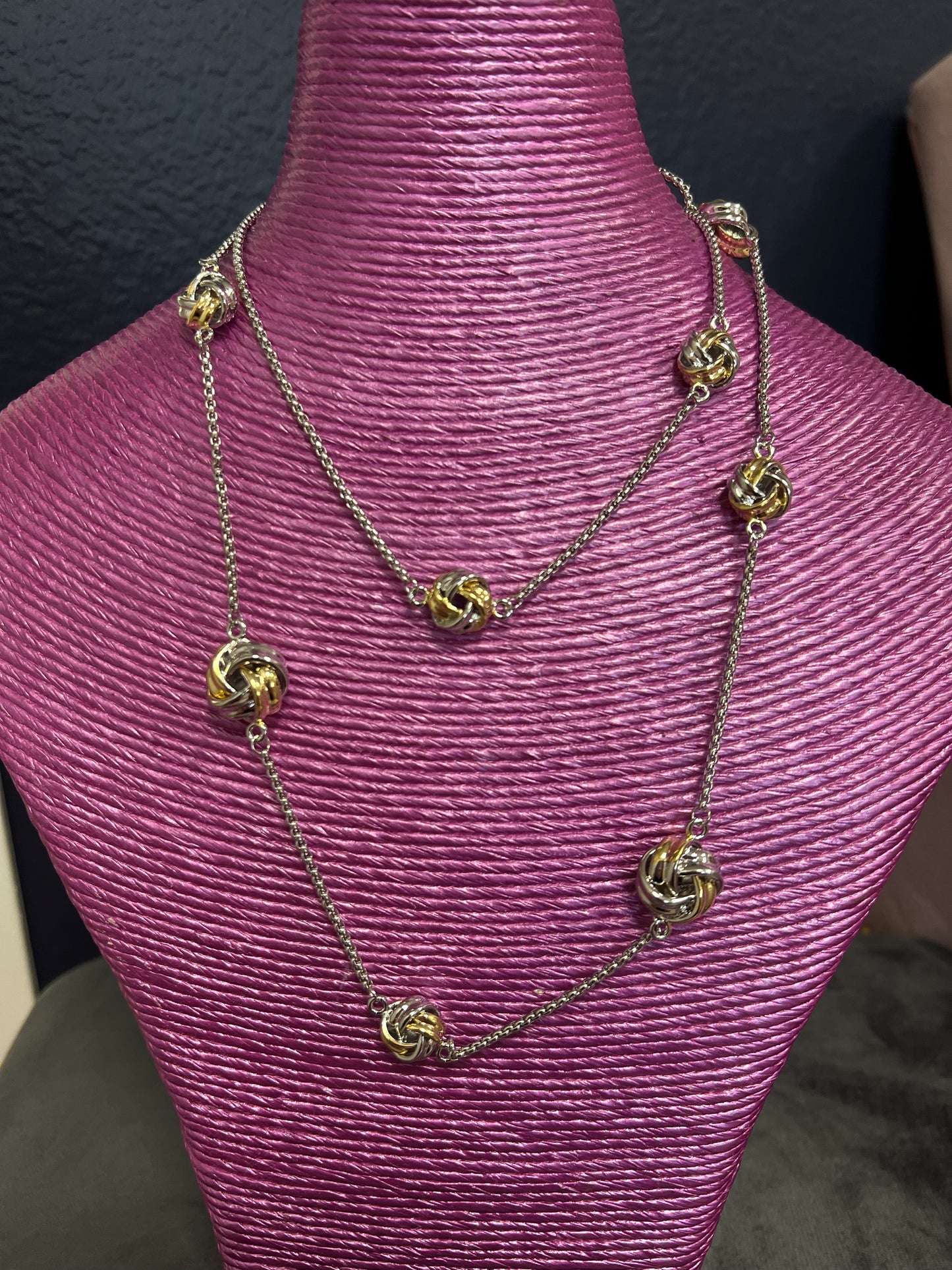 Mix Metal Long Cluster Necklace