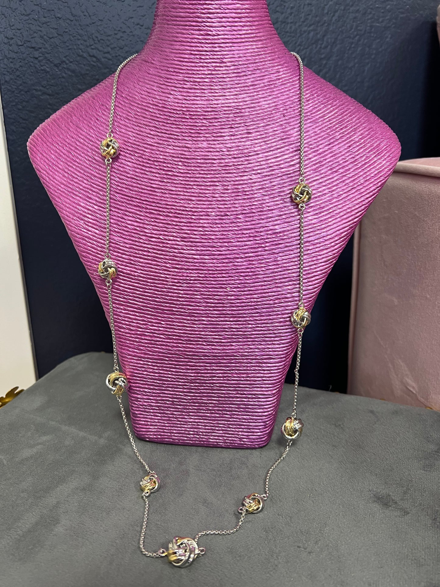 Mix Metal Long Cluster Necklace