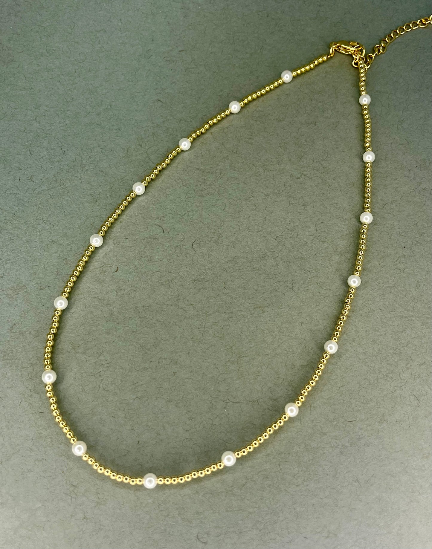Dainty Gold Bead and Pearl Necklace