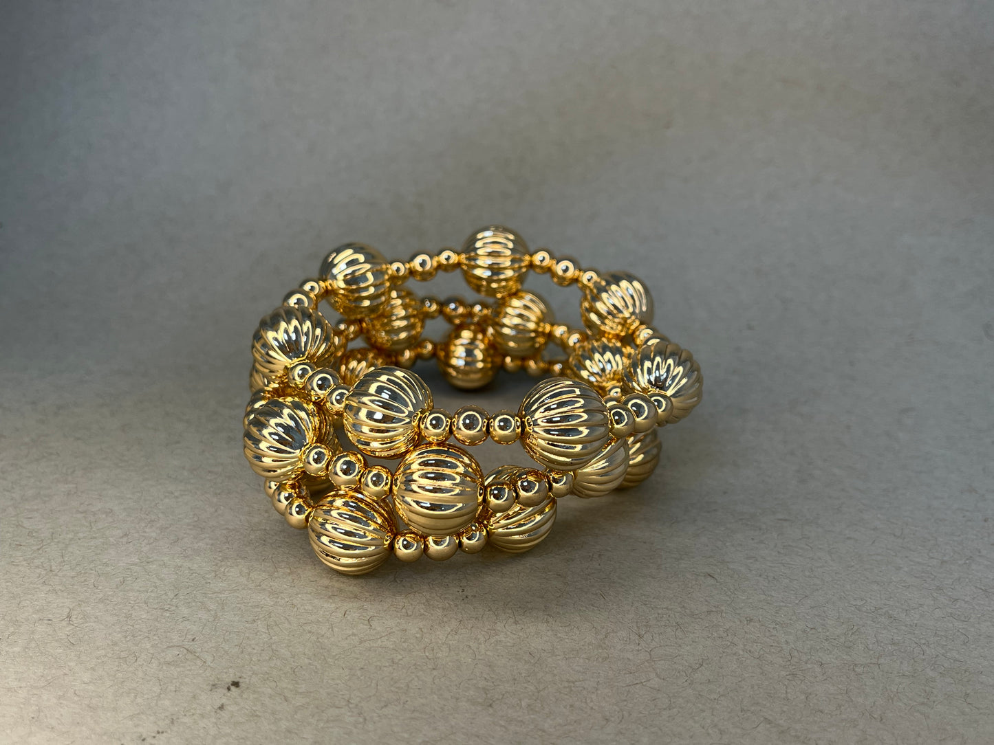 Set of 3 Gold Textured Ball Bracelets