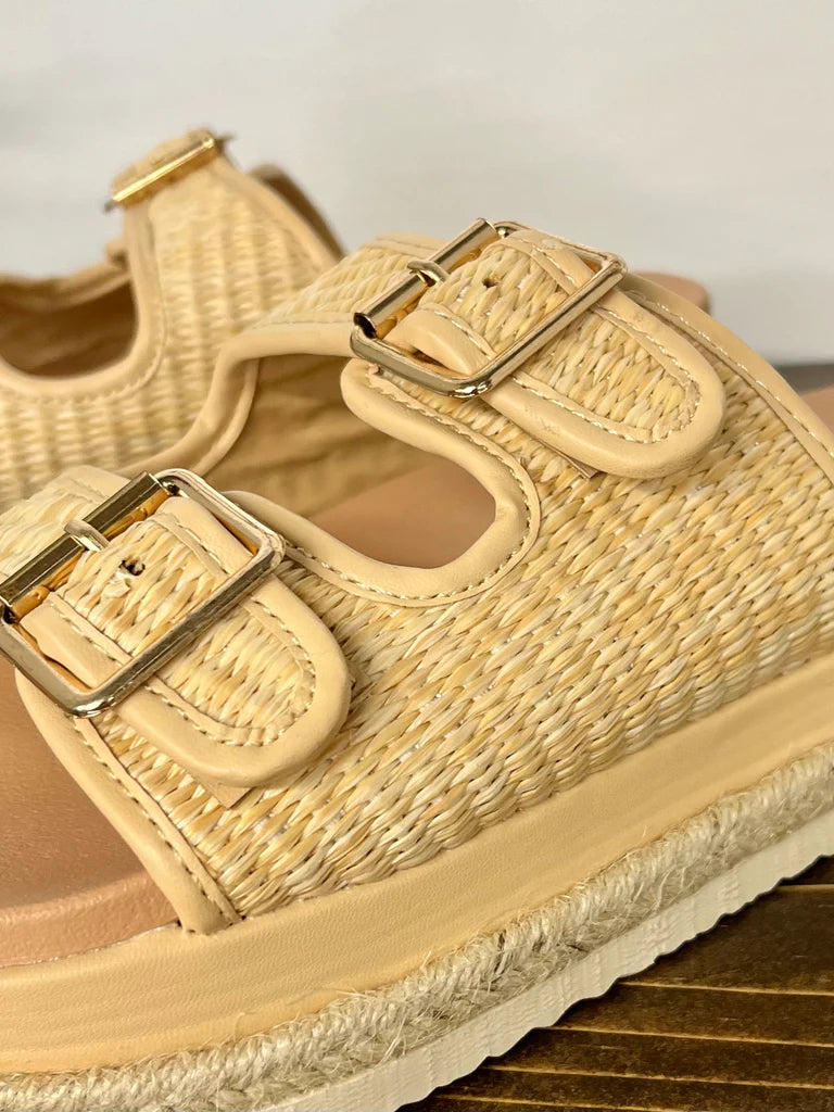 Beige Raffia Buckle Sandal