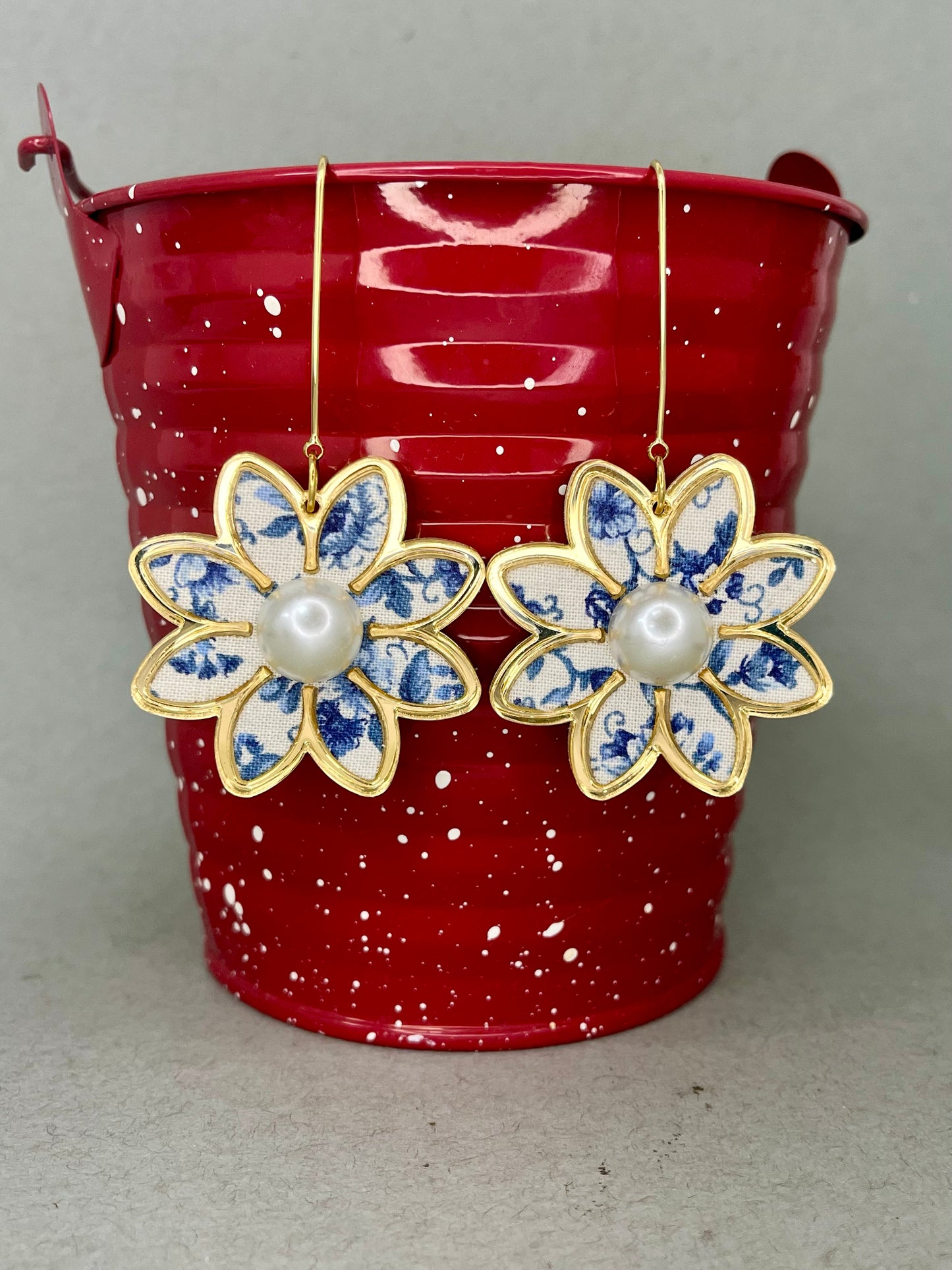 White and Blue Flower Earrings
