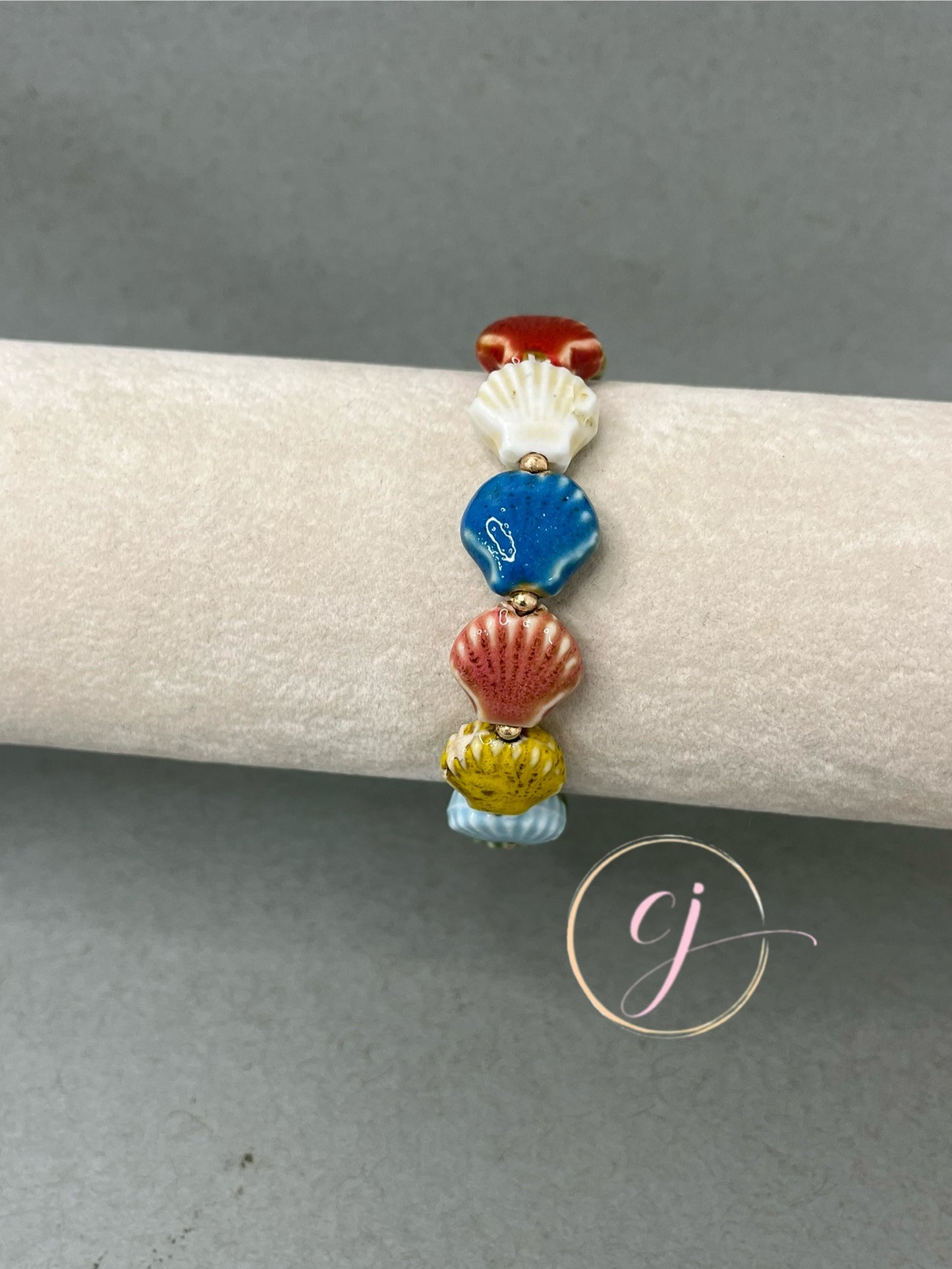 Multi Colored Ceramic Shell Stretch Bracelet