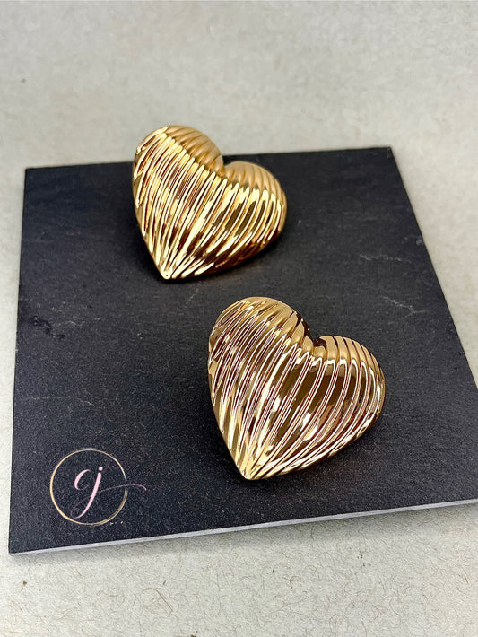 Textured Stud Heart Earrings (Silver and Gold)