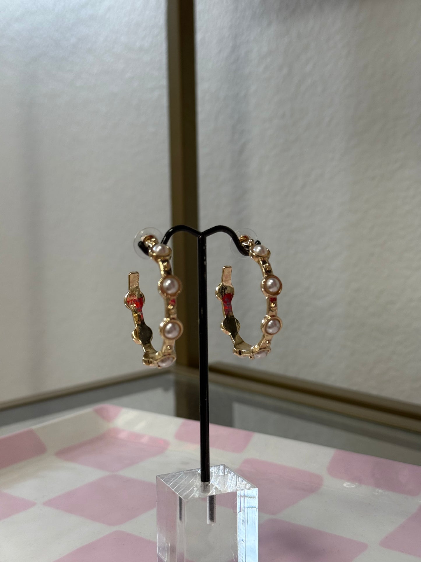 Gold Spaced Pearl Hoop