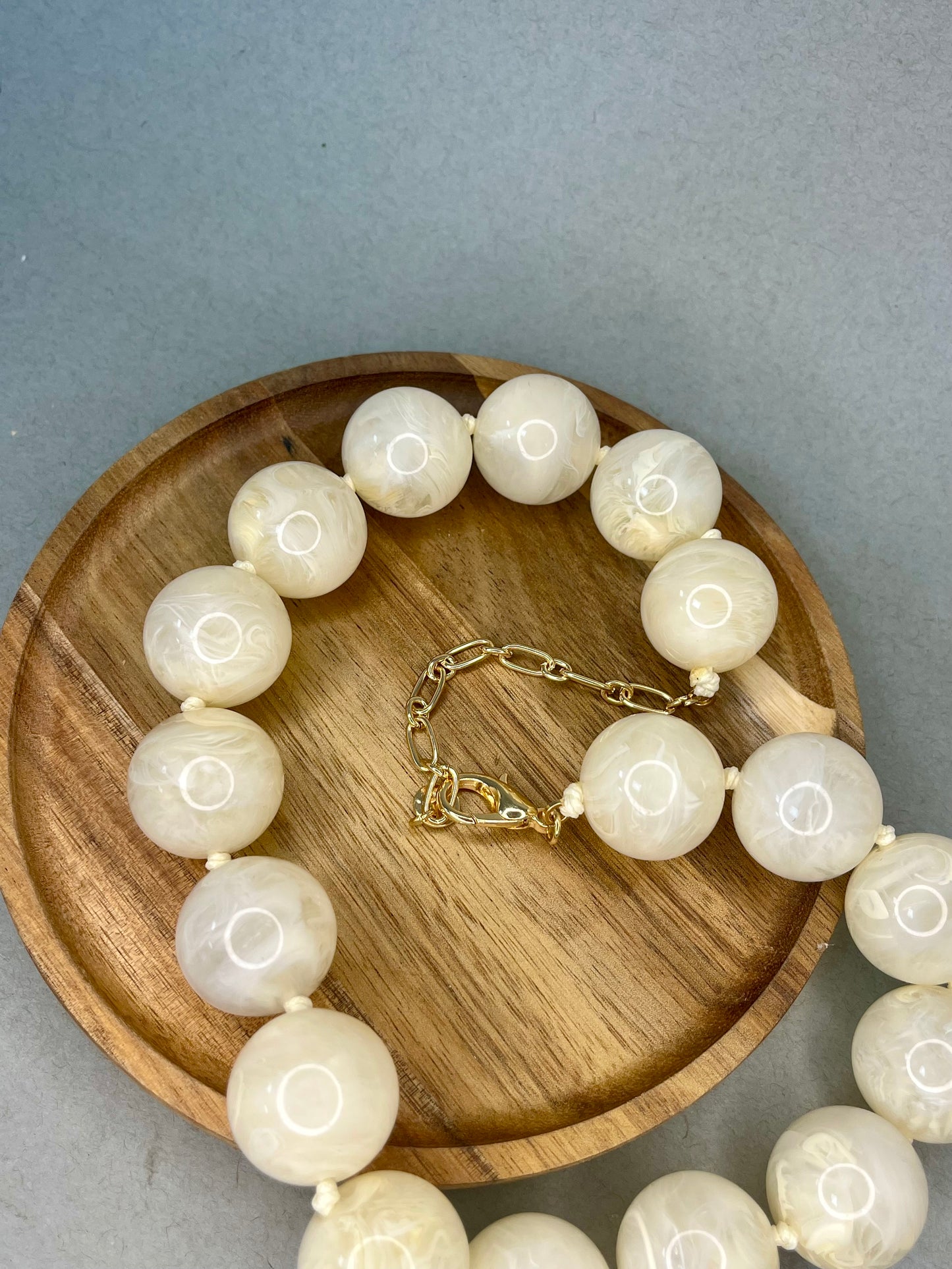 XL White Bead Adjustable Necklace
