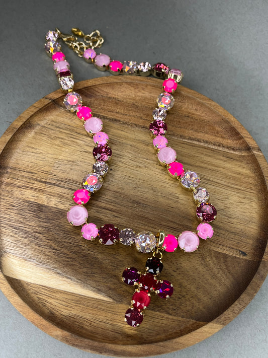 Multi Pink Crystal Adjustable Necklace