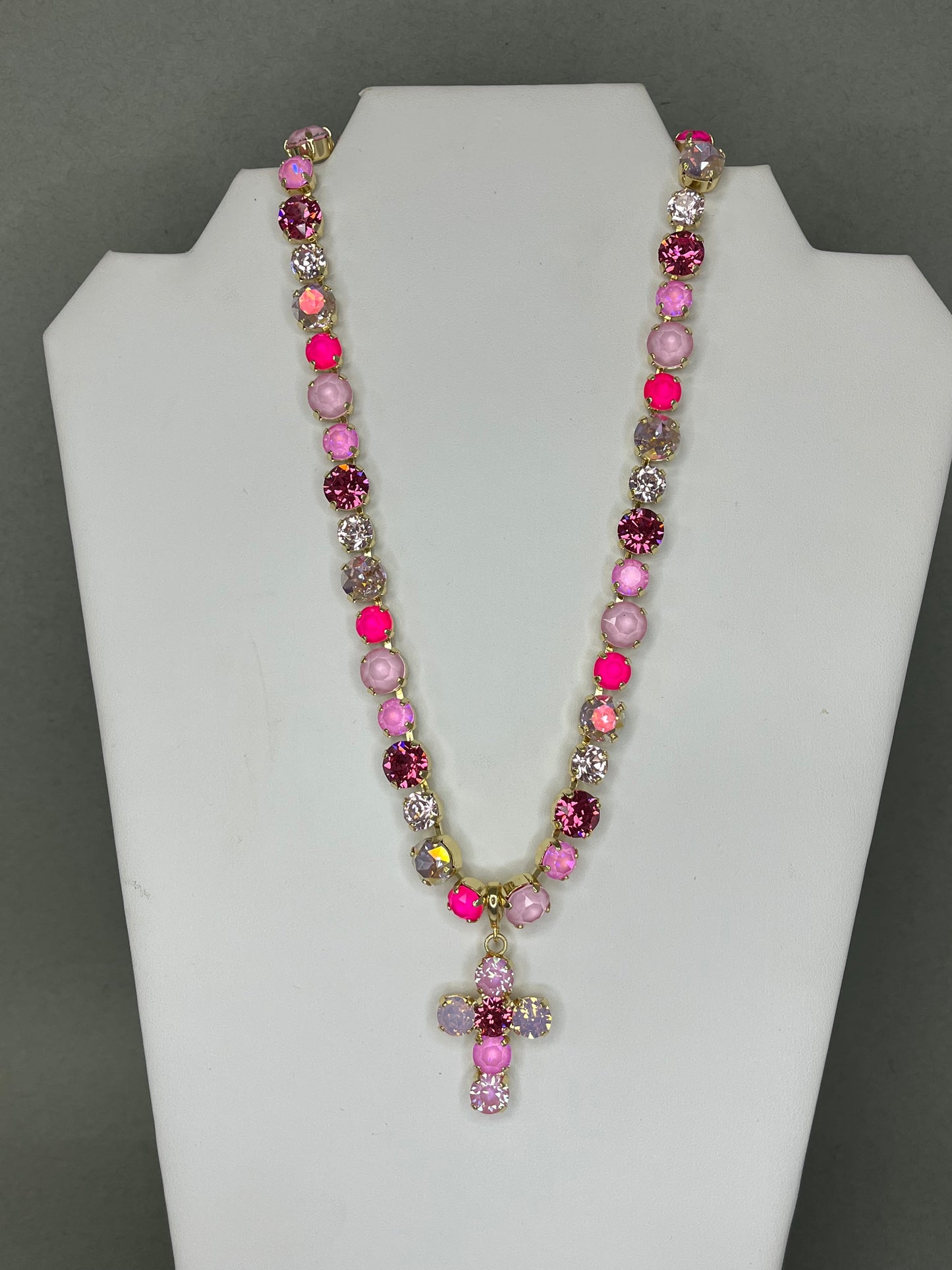 Multi Pink Crystal Adjustable Necklace