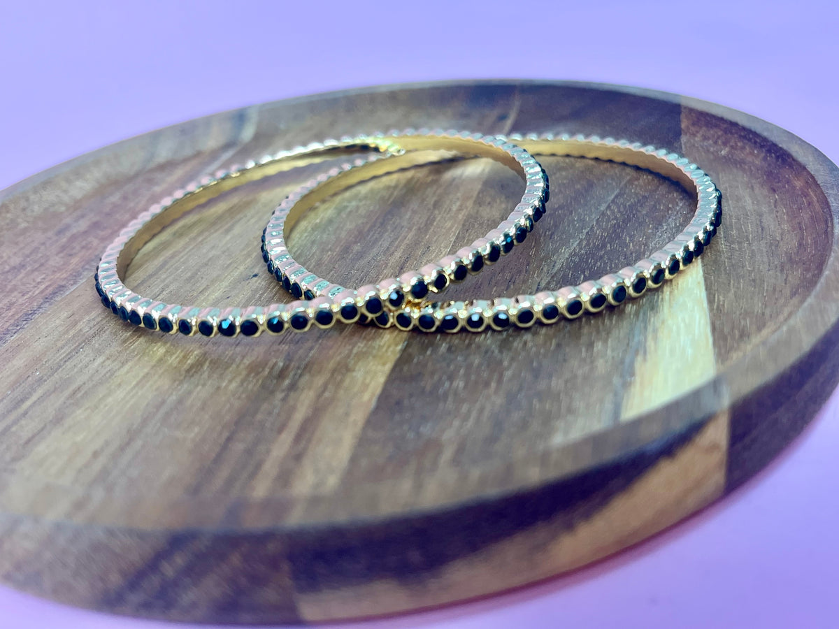 Set of 2 Black Crystal Pave Bangle Bracelets