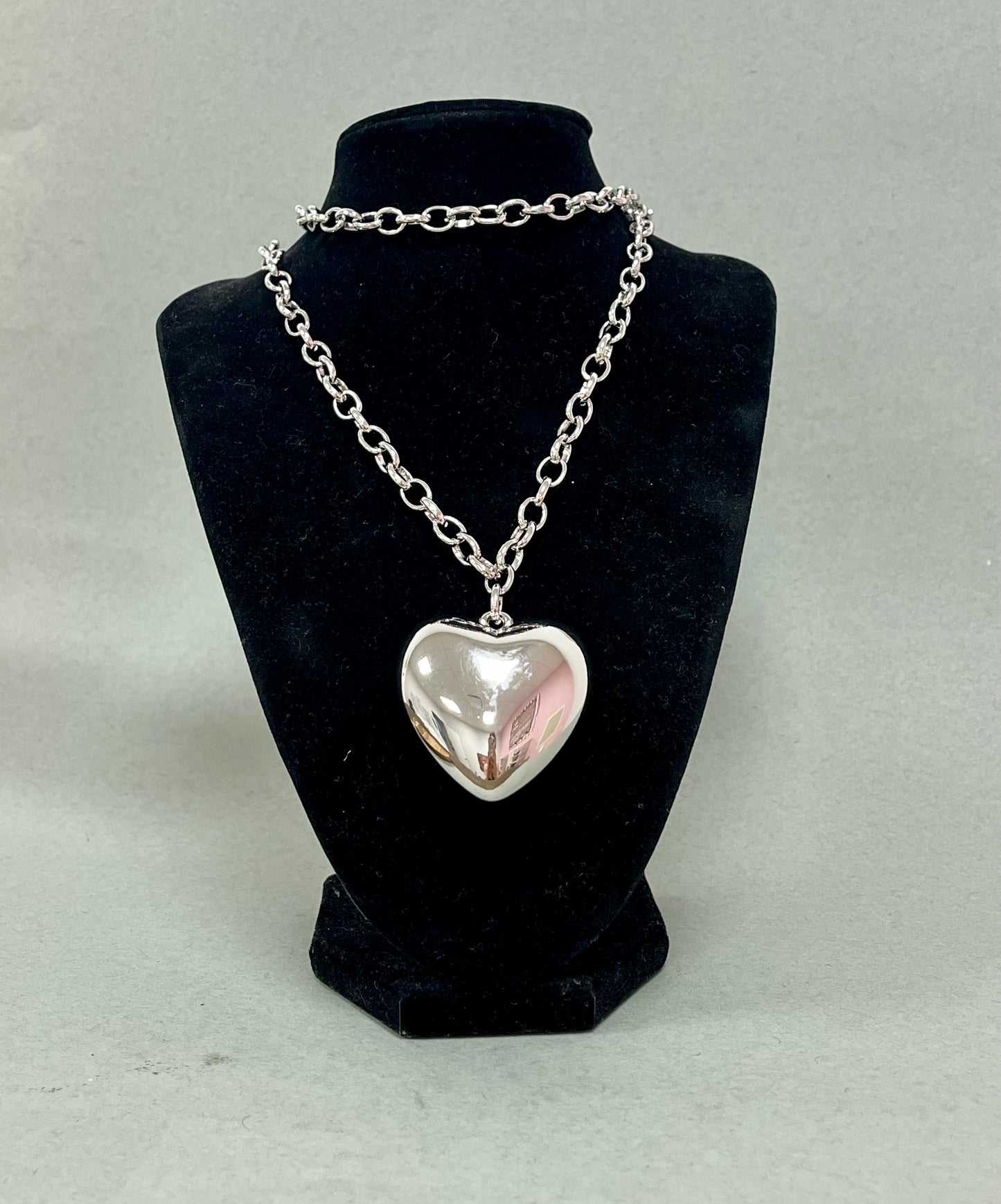 Extra Long Puffy Heart Necklace (silver and gold)