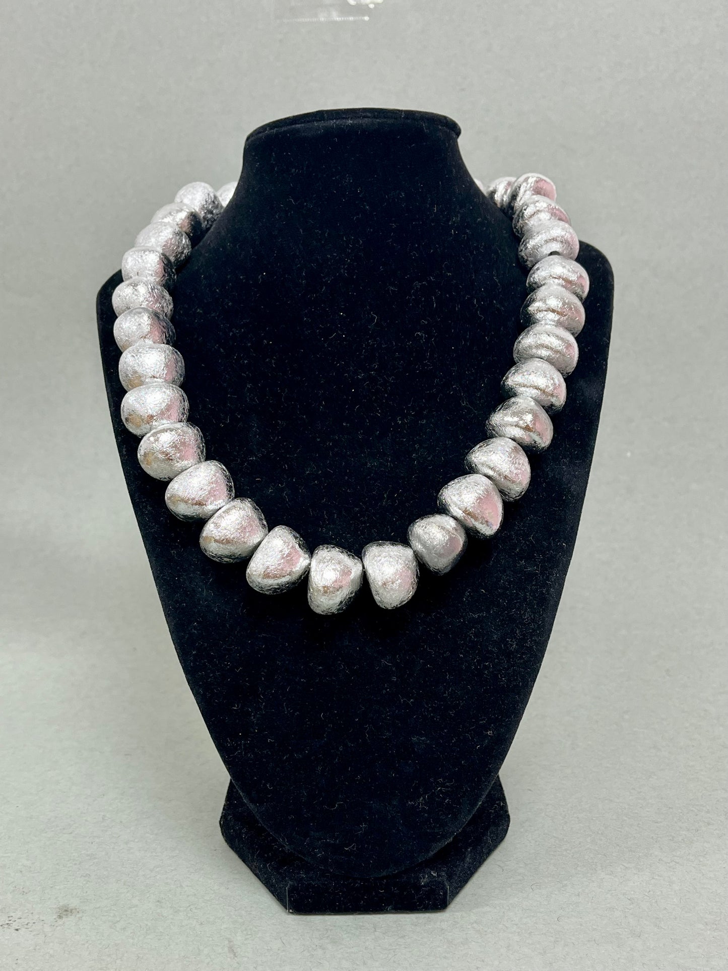 Matte Multi Textured Bead Necklace (Silver and Gold)