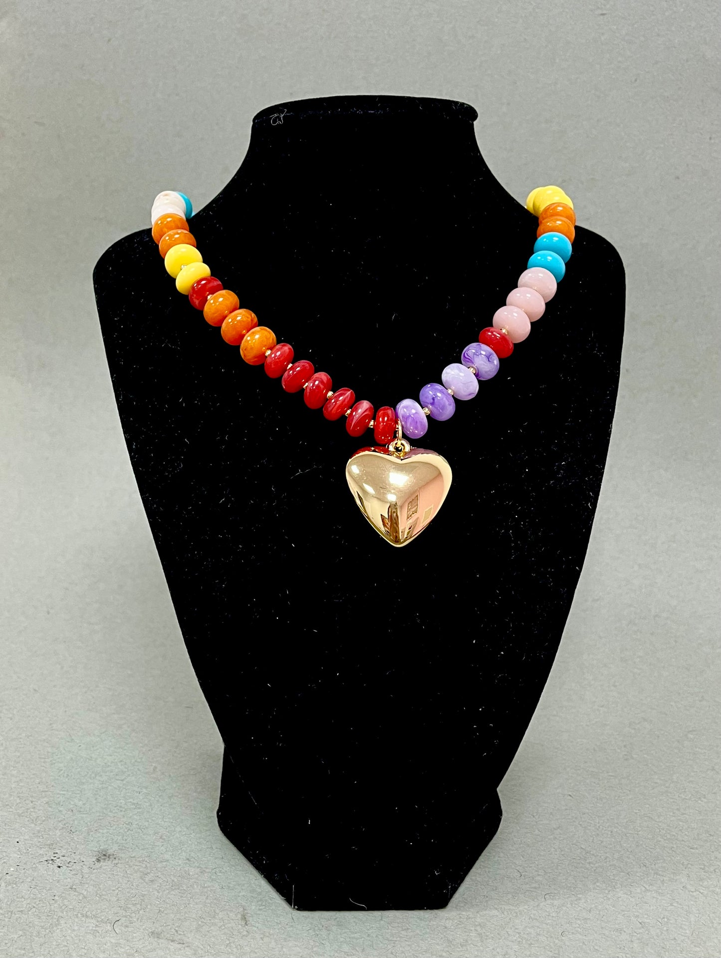 Colored Necklace with Heart Pendant