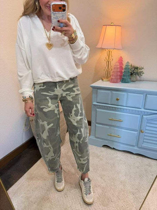 Cream French Terry Collared Pullover