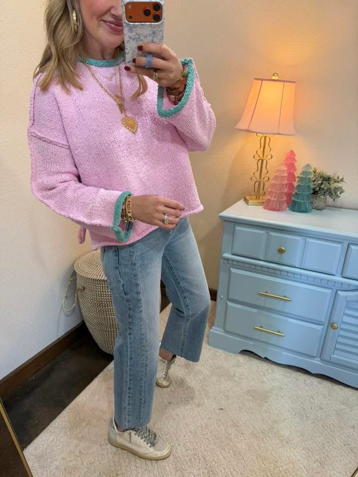 Soft Lavender Contrast Trim Boat Neck Sweater