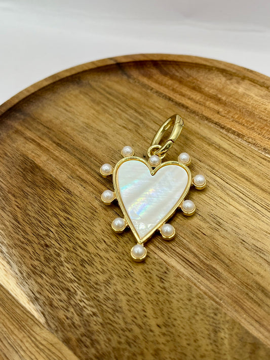 Dotted Pearl Heart Charm Pendant