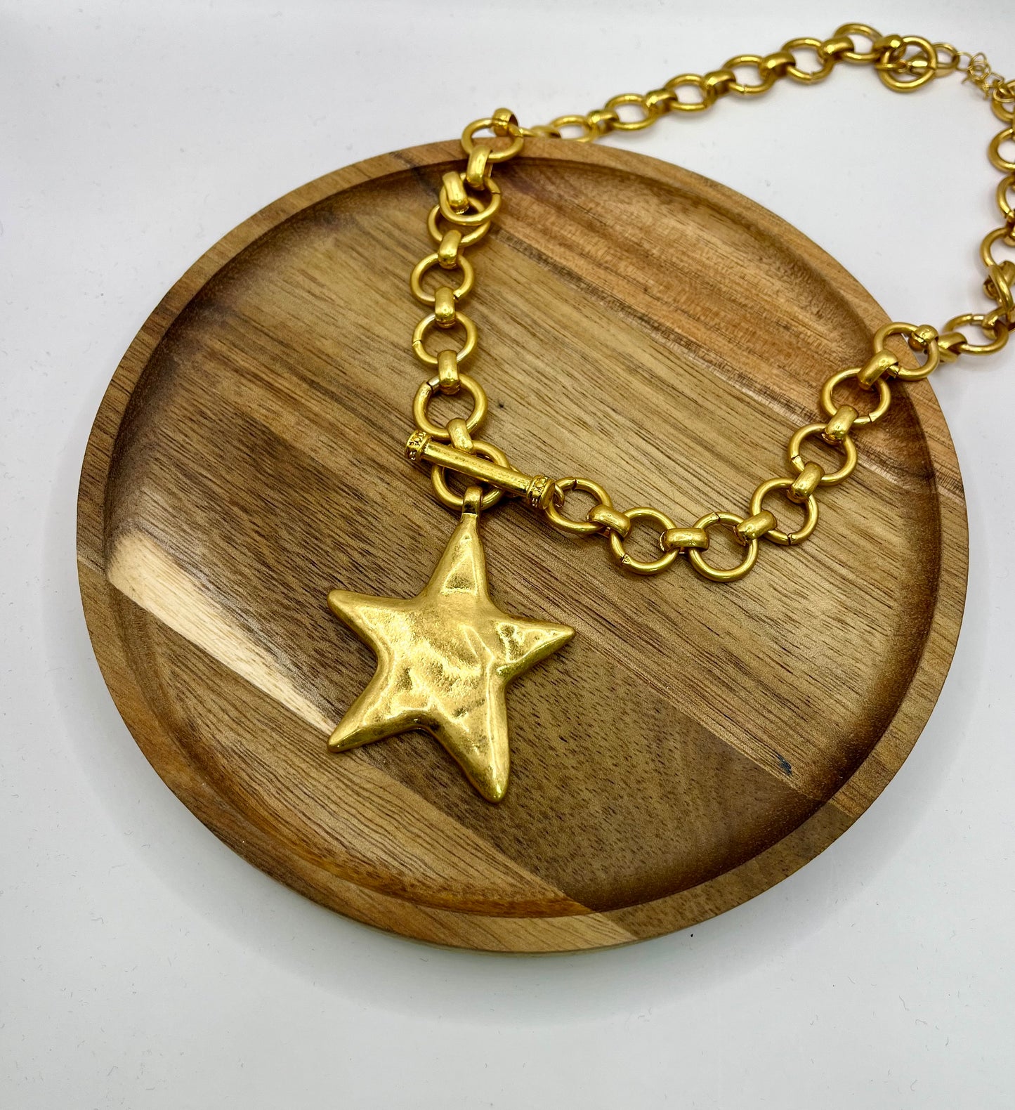 24K Vintage Hammered Star Necklace
