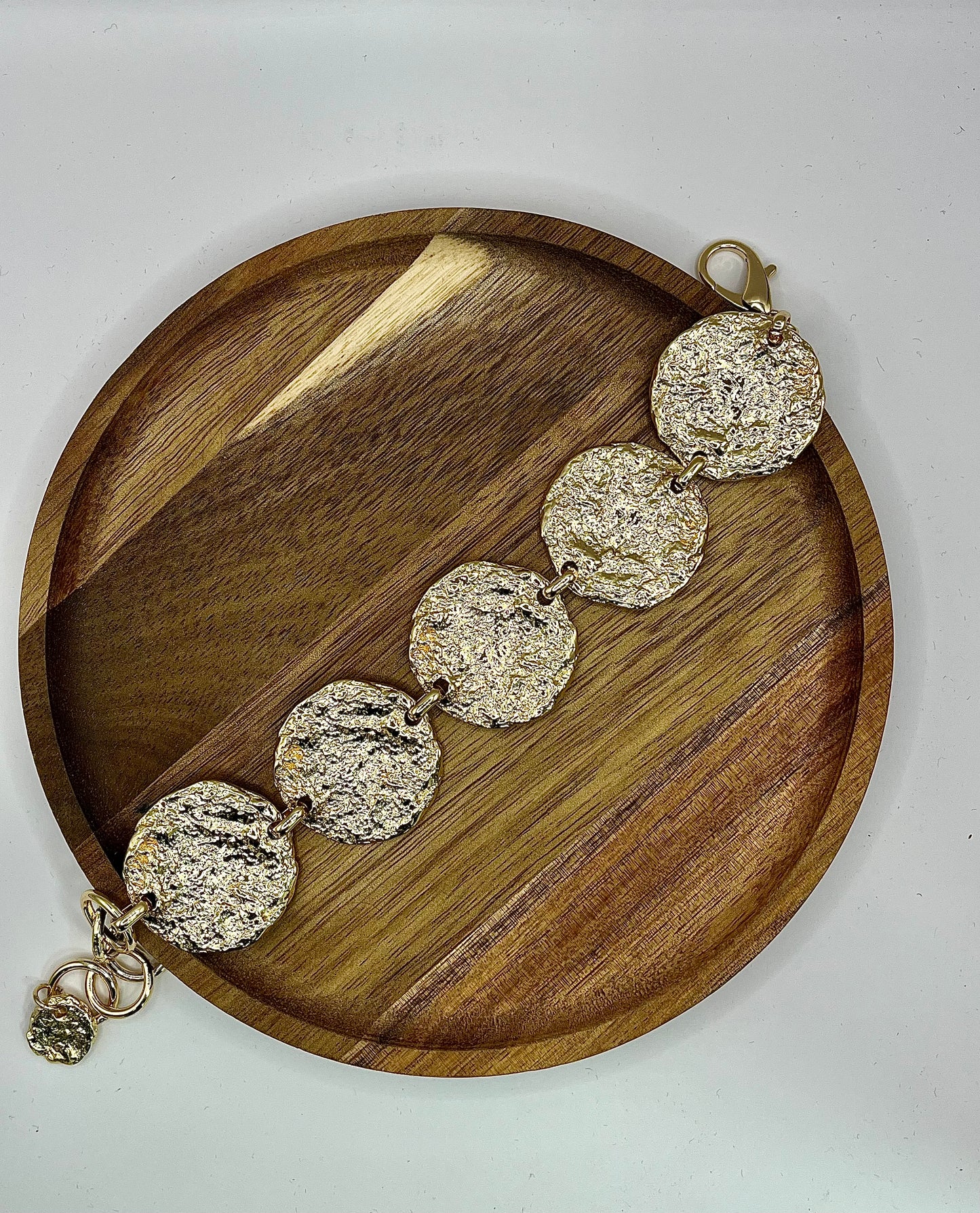 Gold Hammered Flat Coin Bracelet