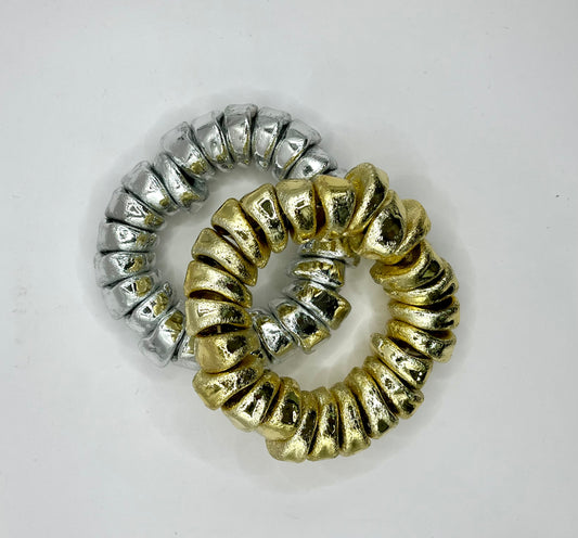 Textured Geometric Stretchy Bracelet (Silver and Gold)