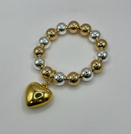 Mixed Metal Stretchy Heart Bracelet