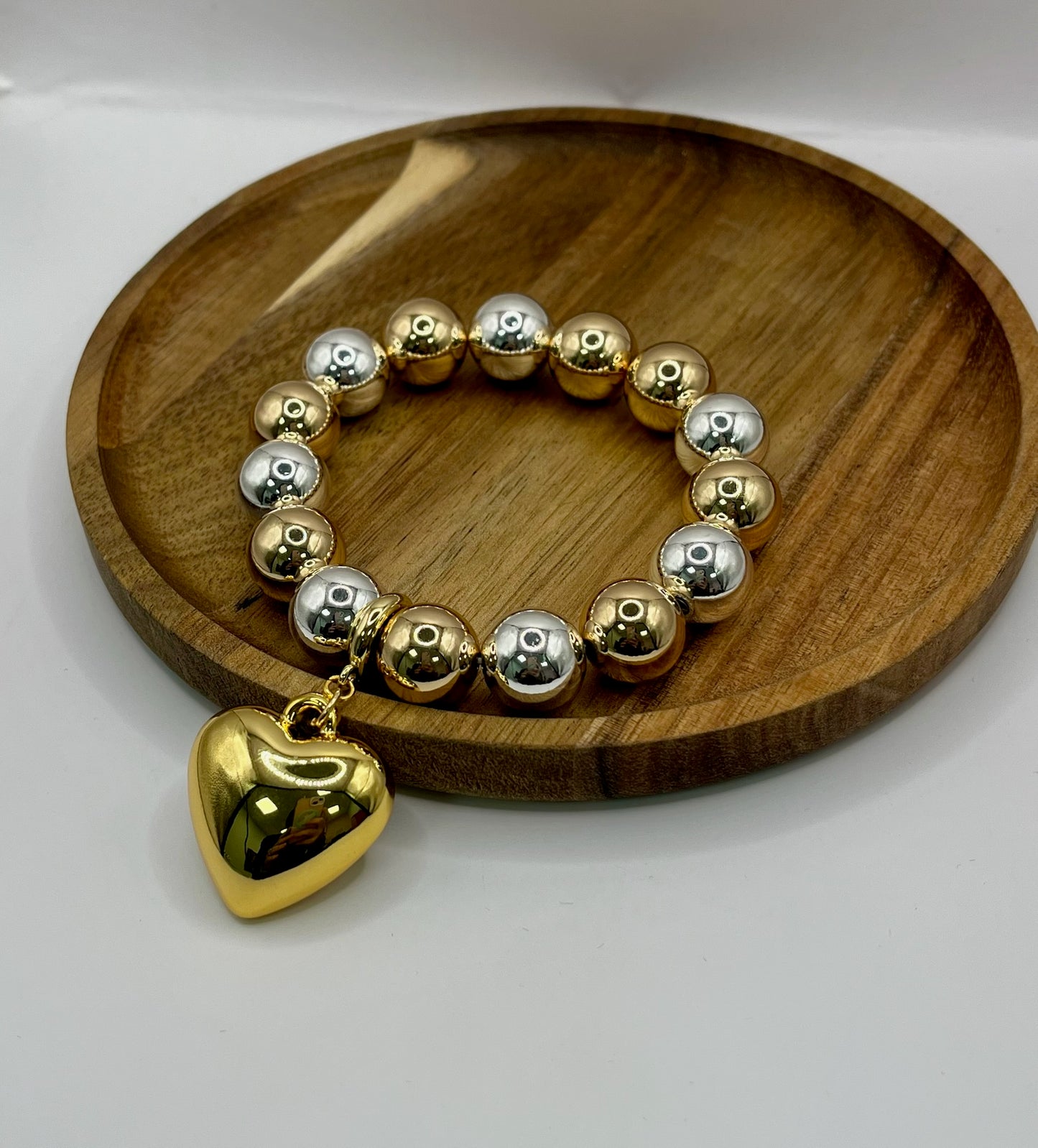 Mixed Metal Stretchy Heart Bracelet