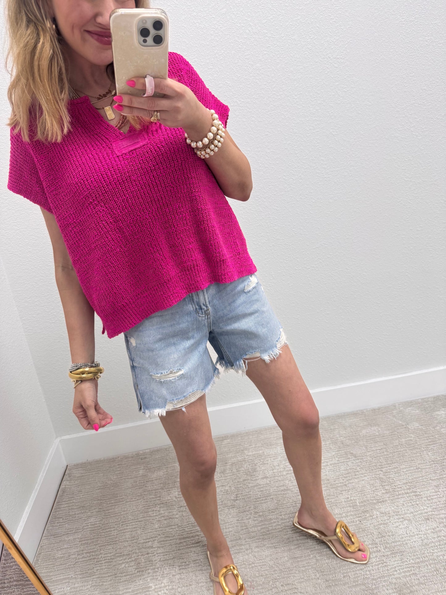 Pink Knit Short Sleeve Top