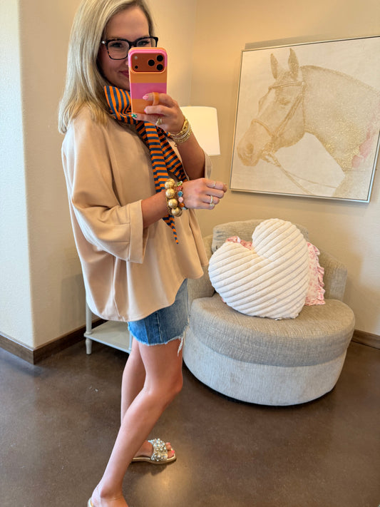 Beige Wide Arm 3/4 Sleeve Top