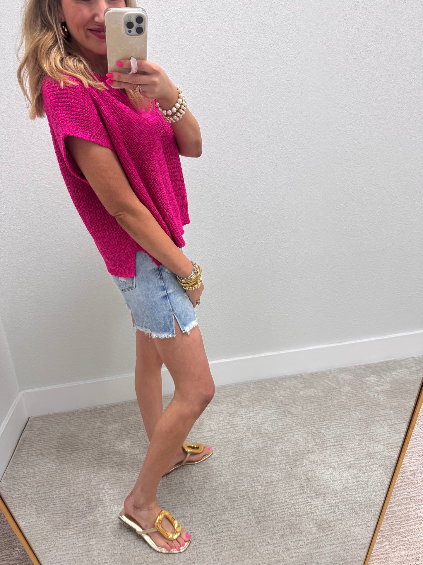 Pink Knit Short Sleeve Top