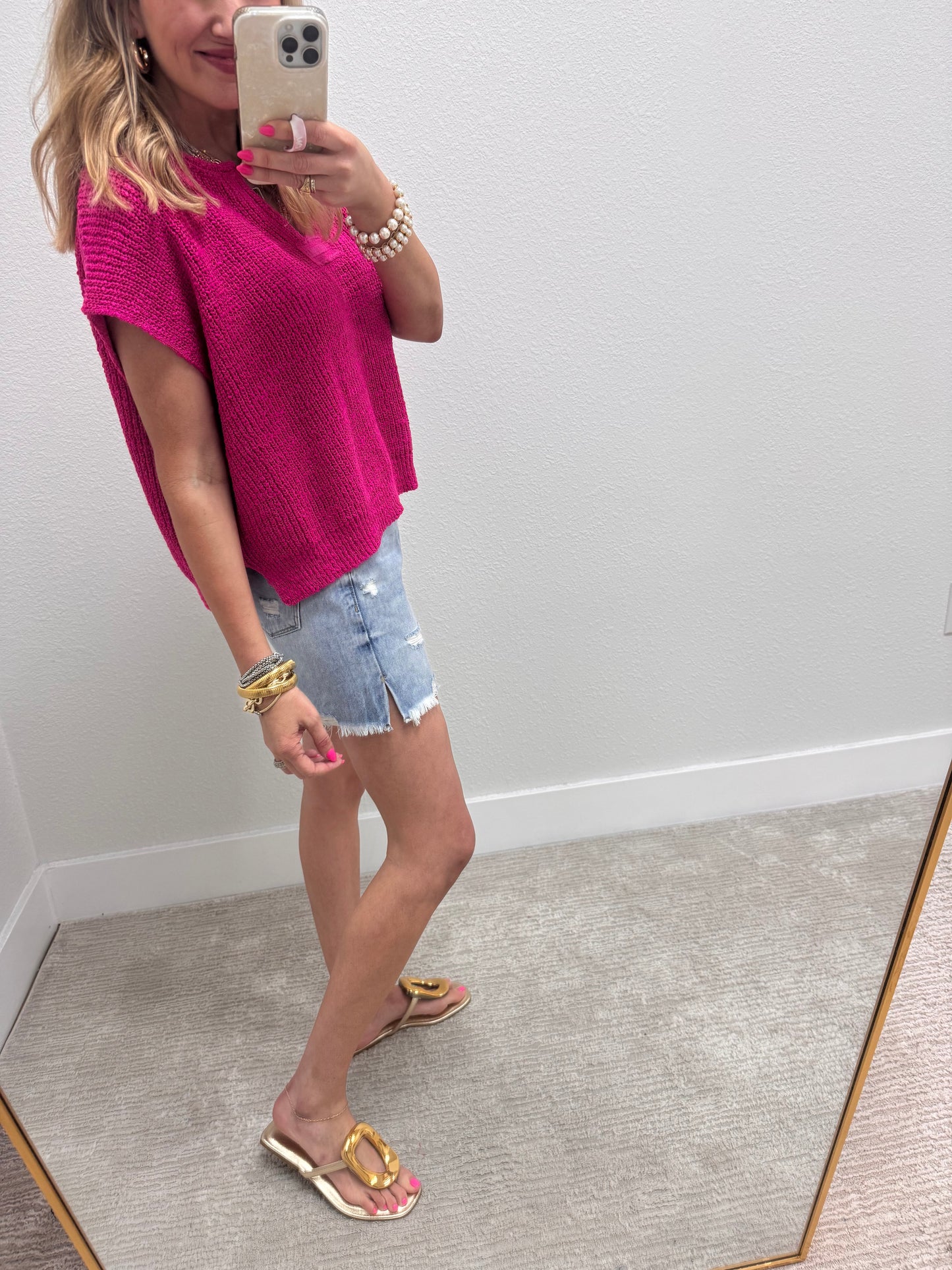 Pink Knit Short Sleeve Top