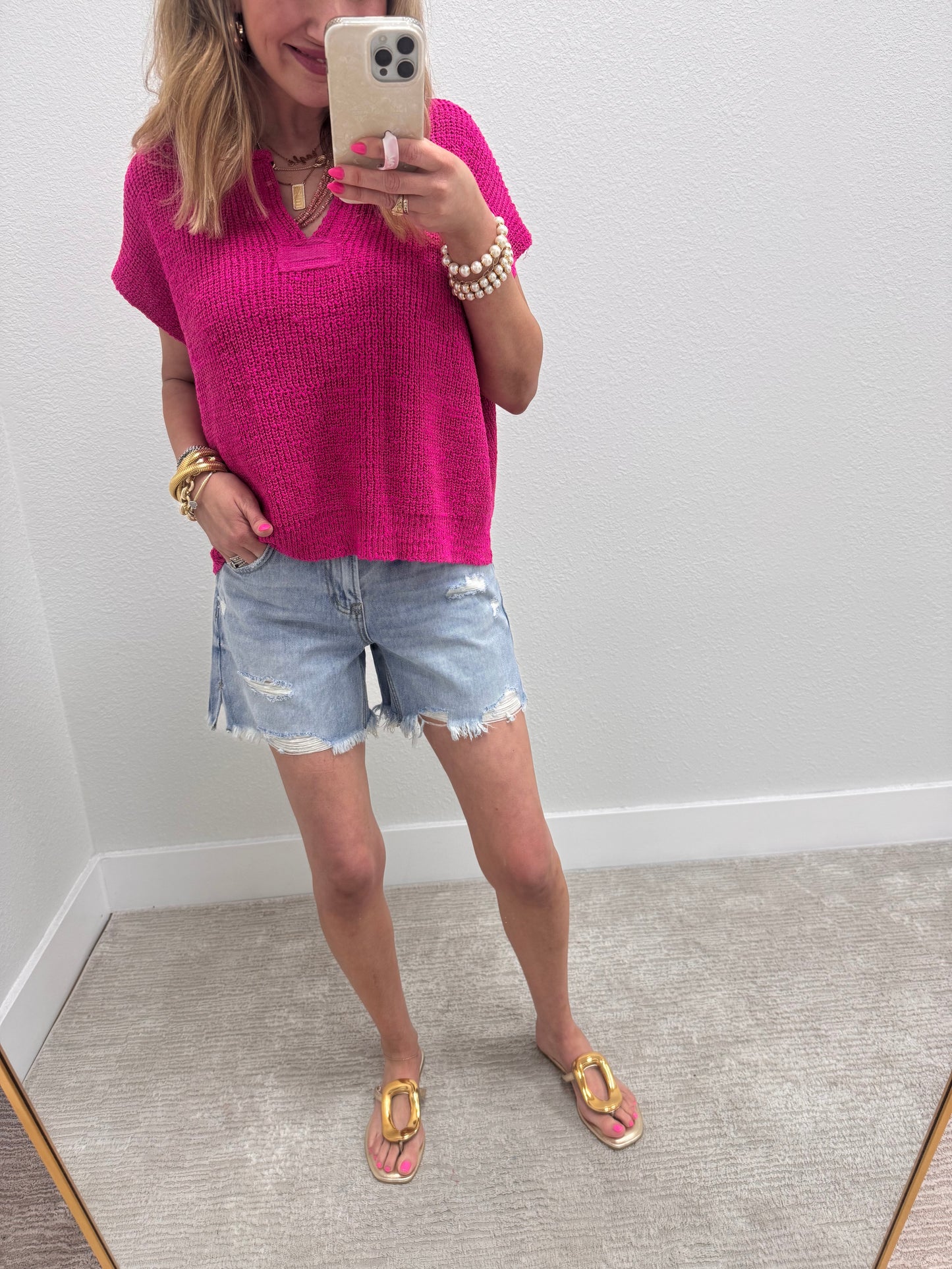 Pink Knit Short Sleeve Top