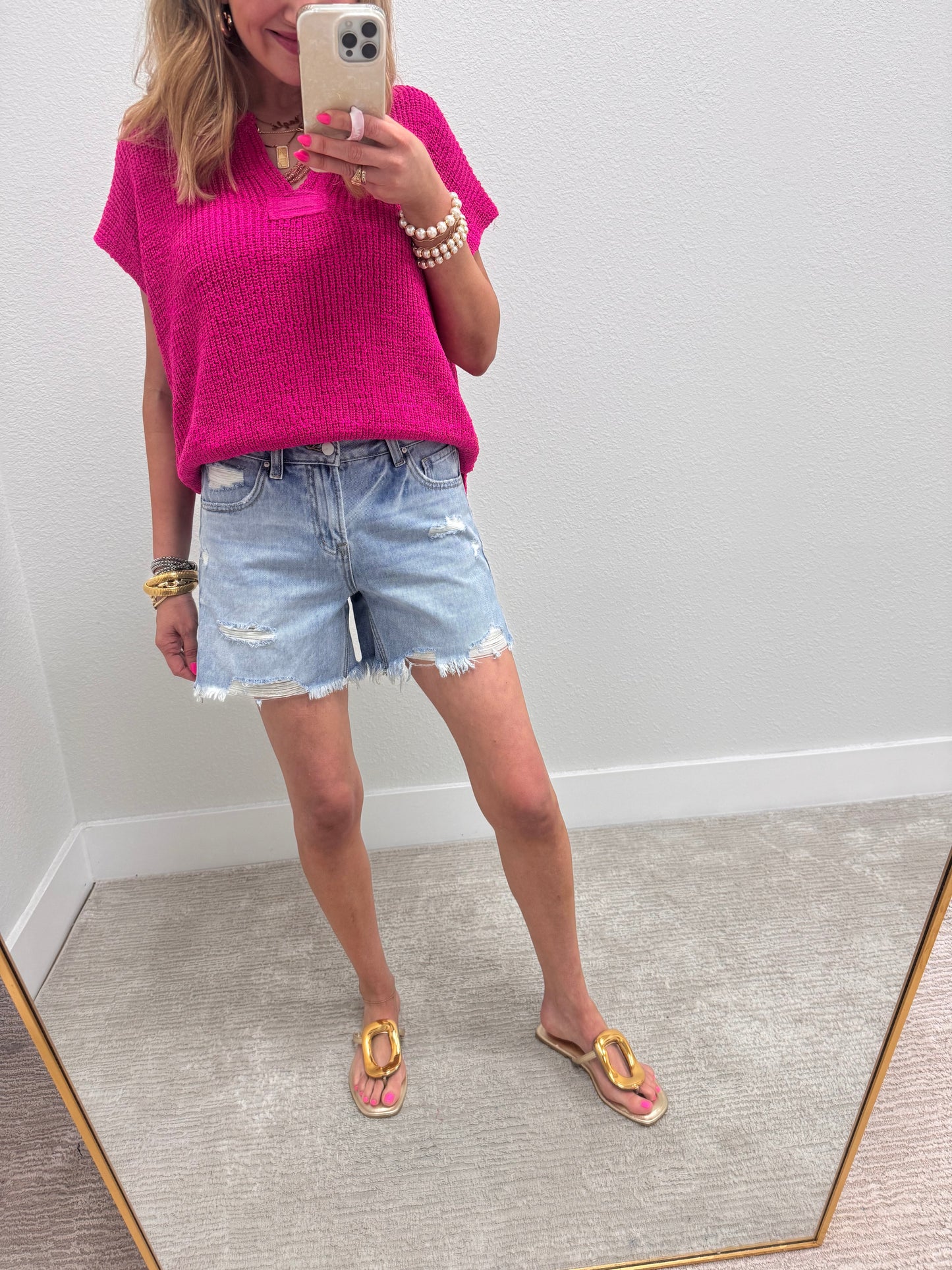 Pink Knit Short Sleeve Top