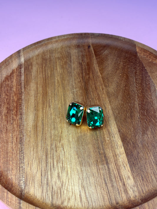 Heather Welper Luxe Green Rectangle Crystal Stud Earrings
