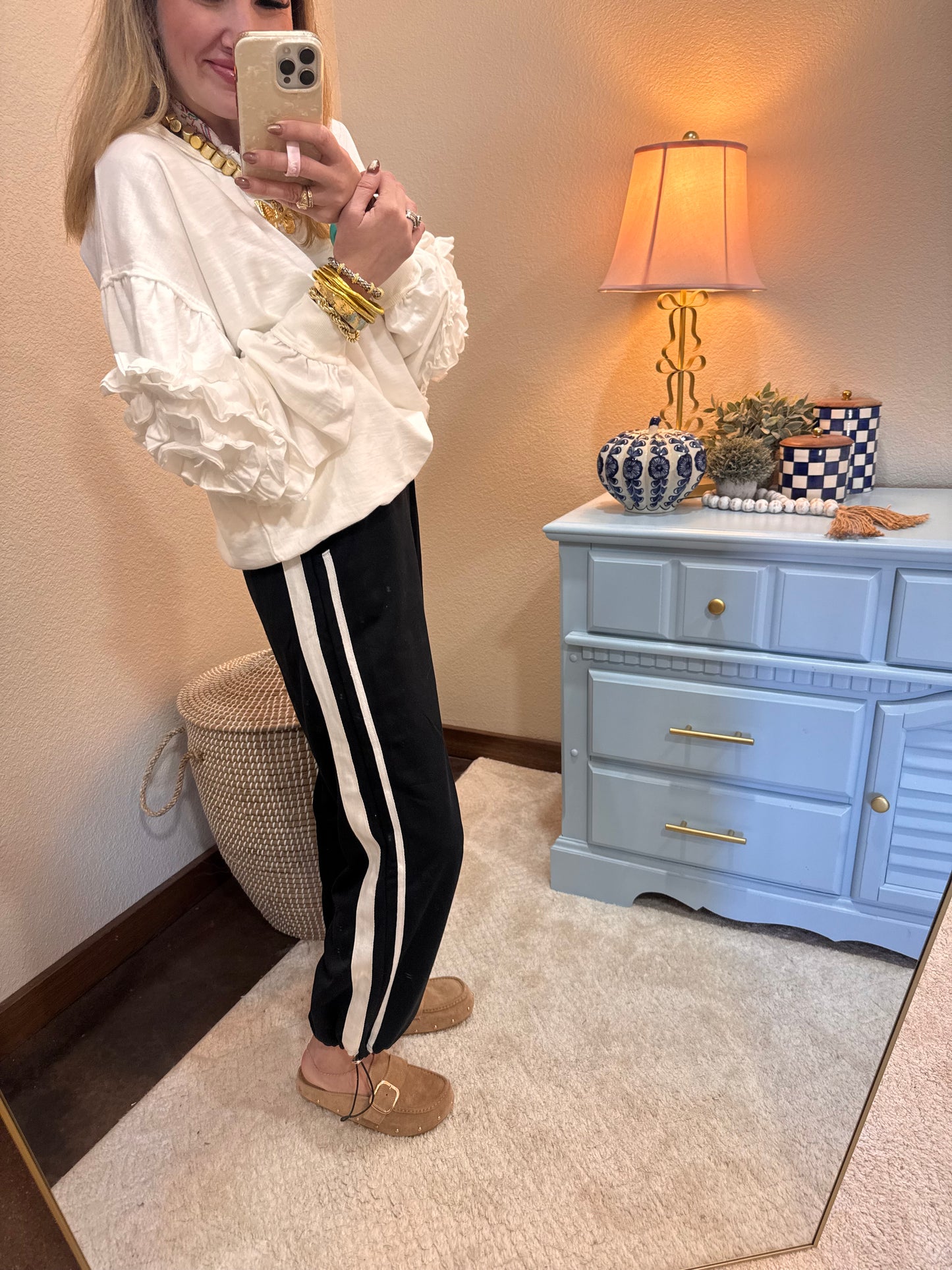 Black Pants With White Side Stripe